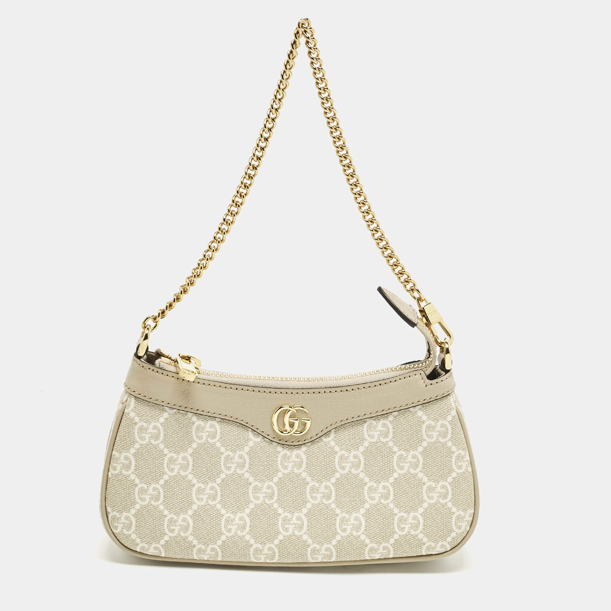 Pre Owned حقيبة كتف غوتشي ميني أوفيديا جلد وكانفاس جي جي سوبرين بني/بيج