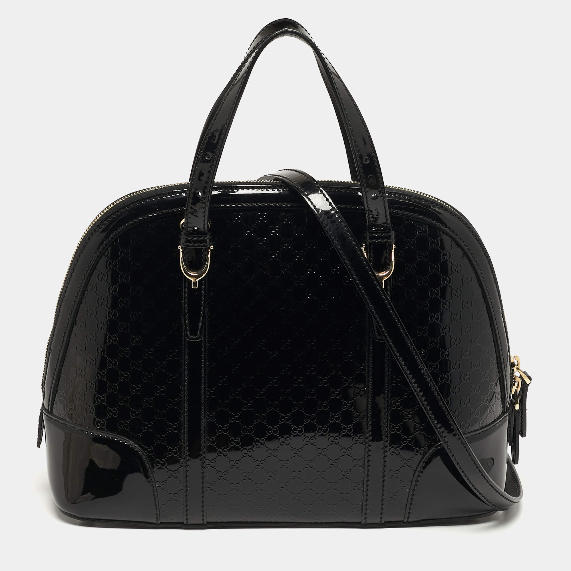 مملوكة مسبقًا Gucci Nice Black Microguccissima Patent Leather Dome Satchel