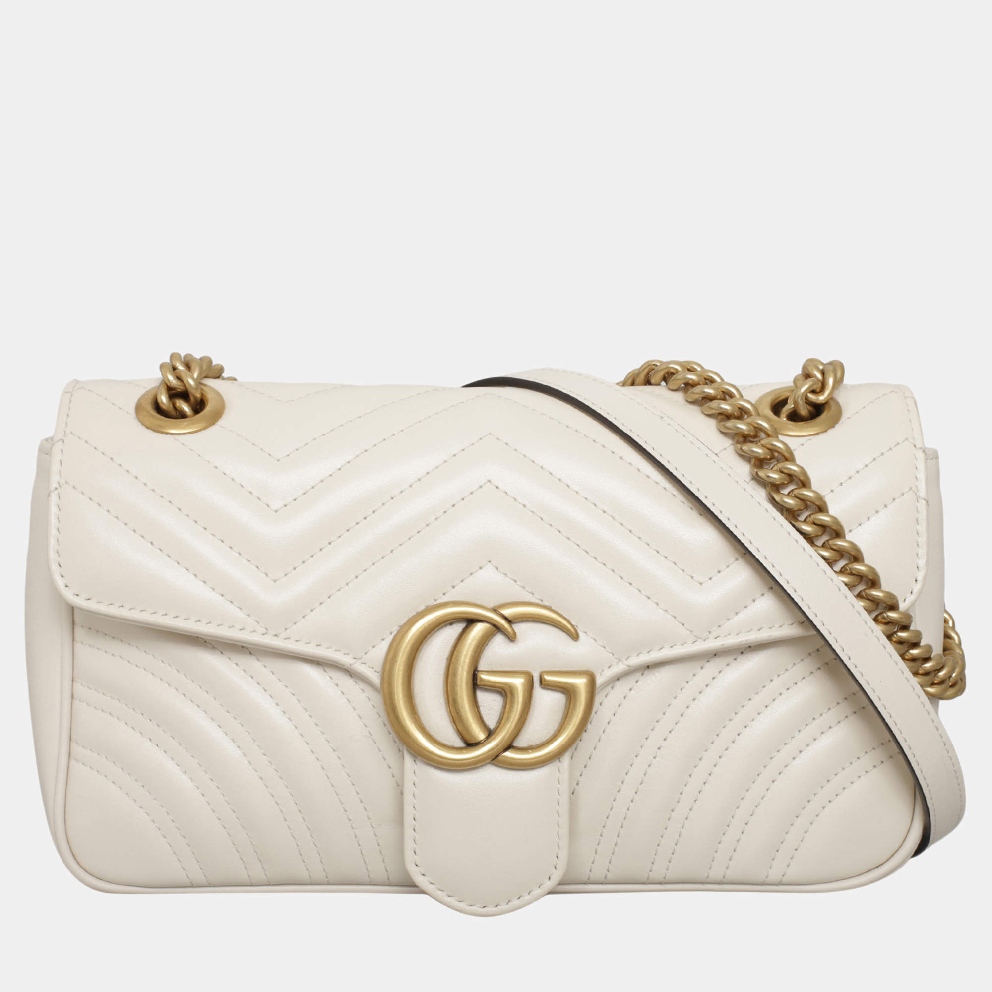 مملوكة مسبقًا Gucci White Leather GG Marmont Medium Shoulder Bag