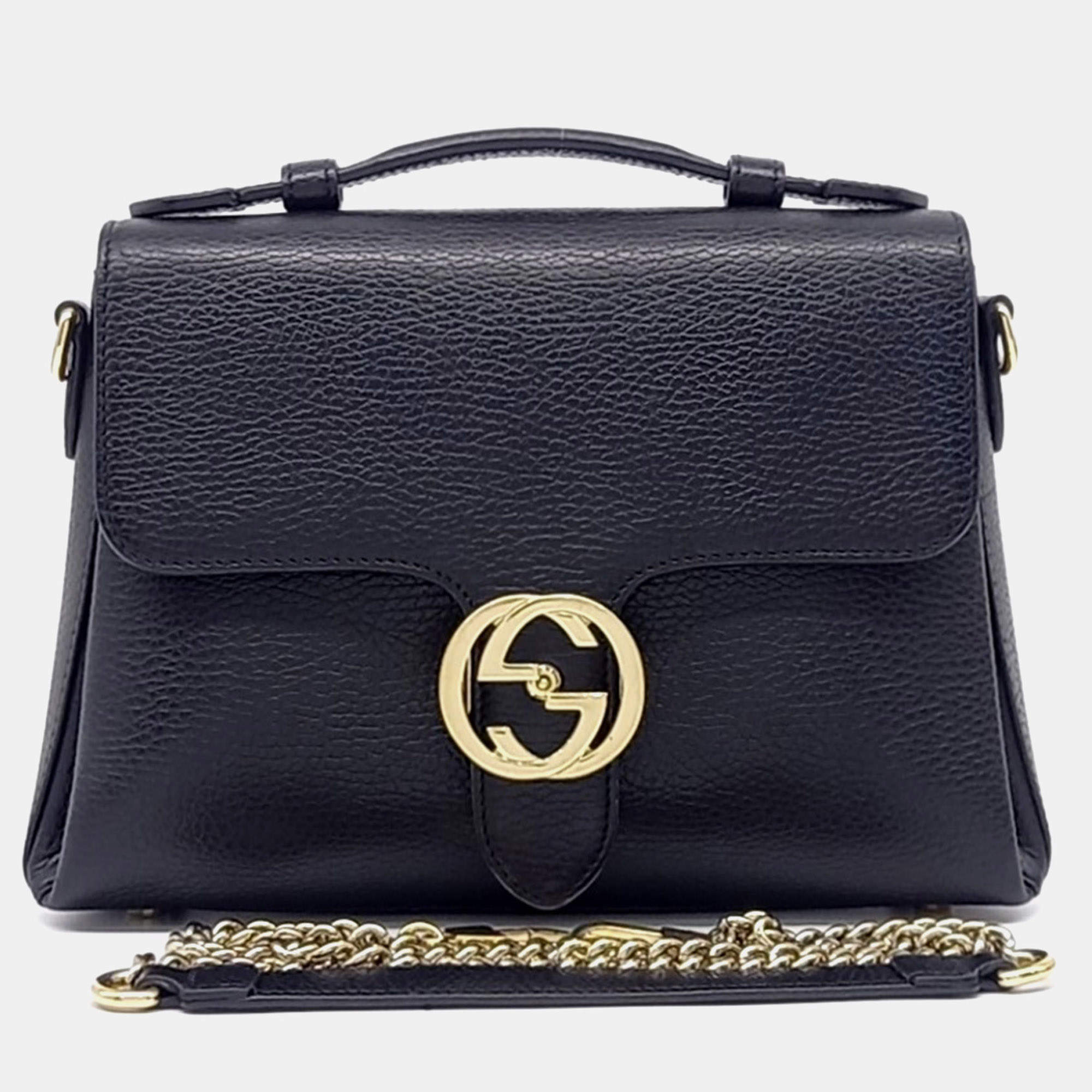 مملوكة مسبقًا Gucci Black Leather Interlocking Top Handle Tote and Shoulder Bag