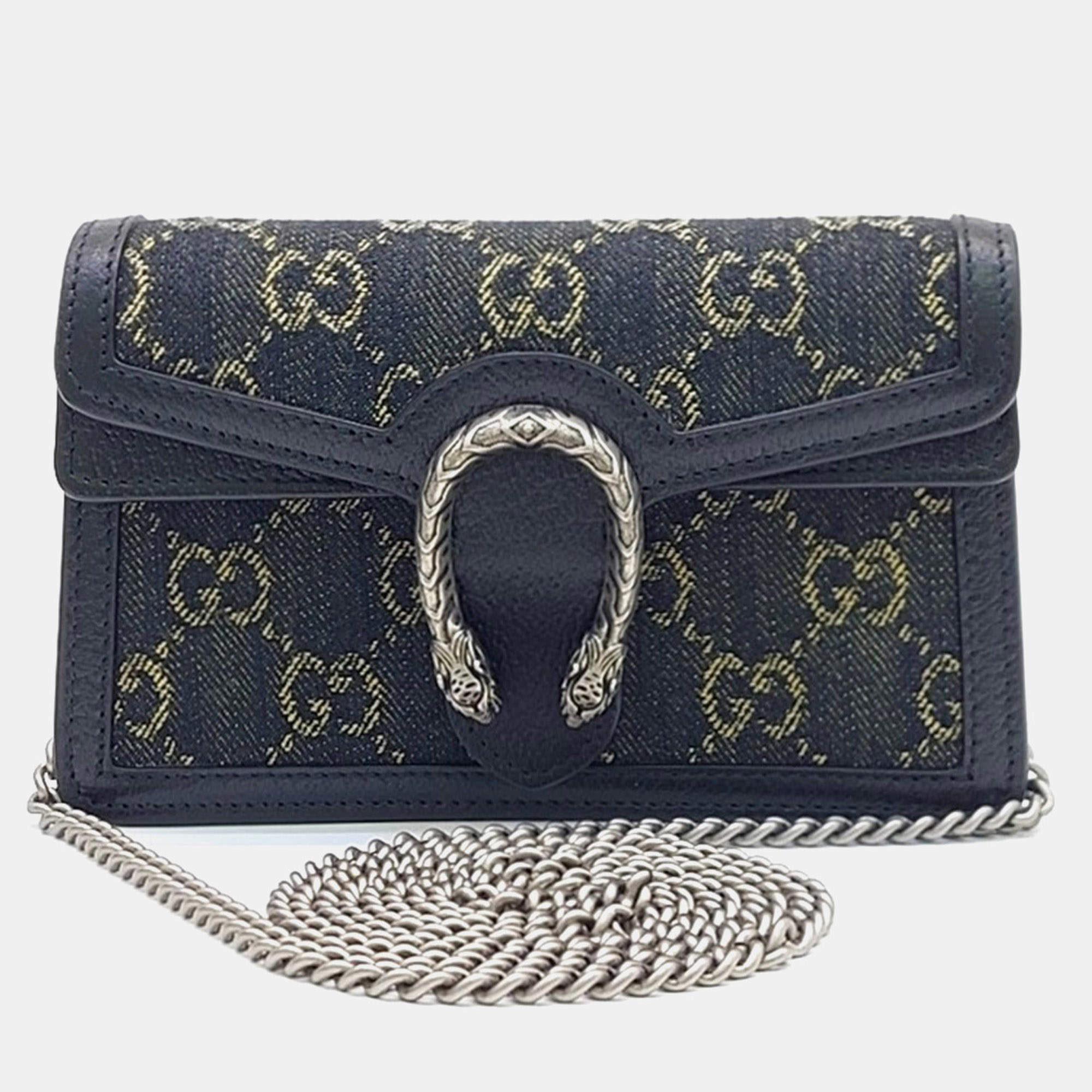 مملوكة مسبقًا Gucci Navy Blue Fabric and Leather Dionysus Mini Crossbody Bag