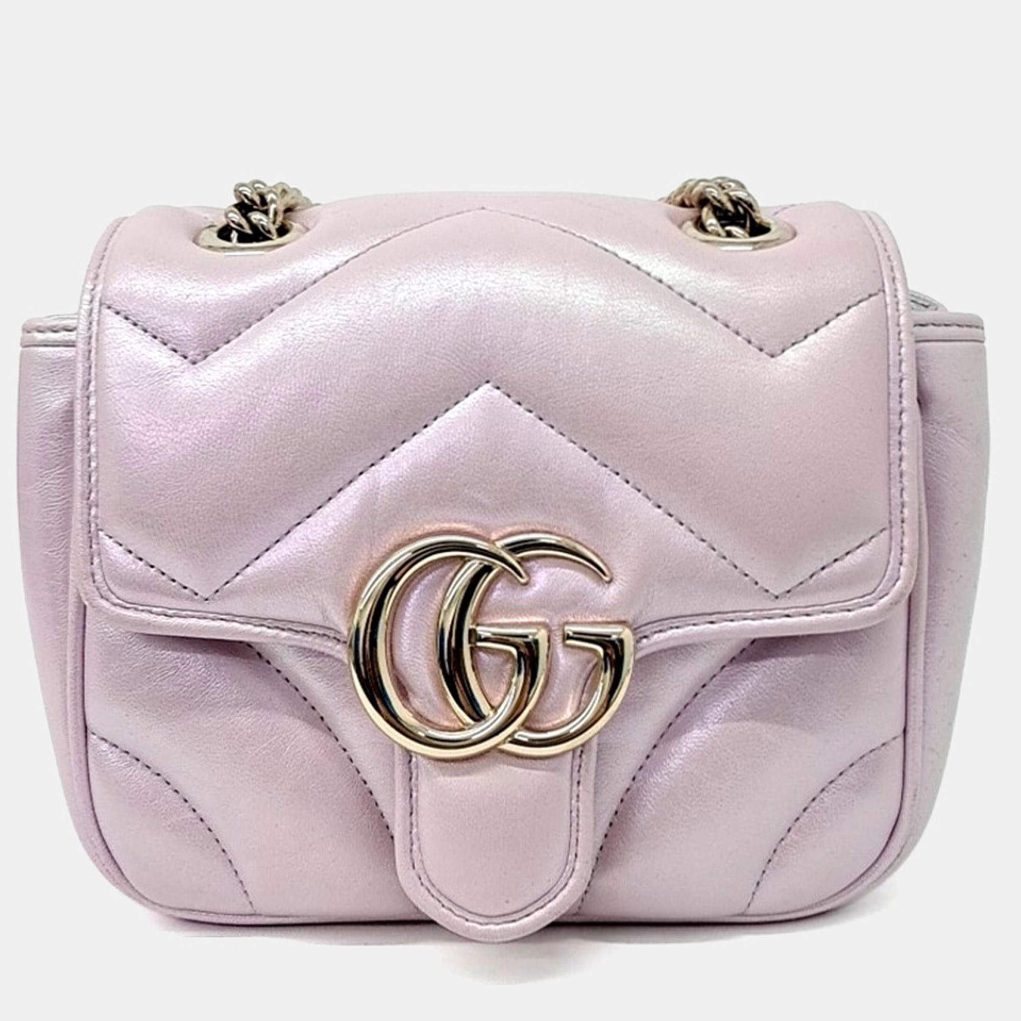 Pre Owned Gucci Pink Leather Marmont Matrasse Mini Bag