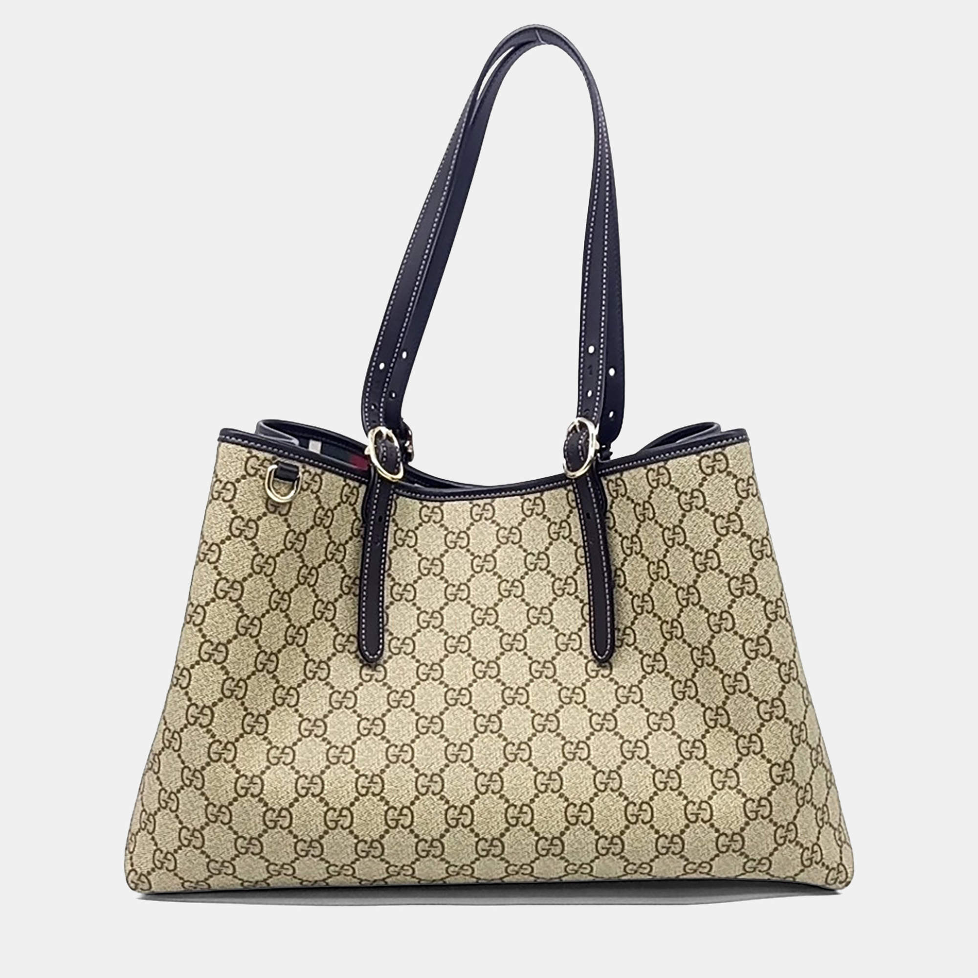 مملوكة مسبقًا حقيبة كتف غوتشي GG شعار جلد وقماش مغطى بني بيج وسط