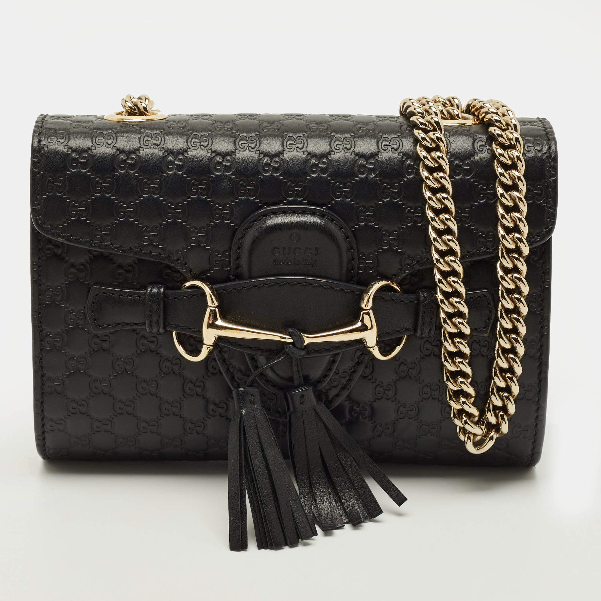 مملوكة مسبقًا Gucci Emily Mini Black Microguccissima Leather Chain Crossbody Bag