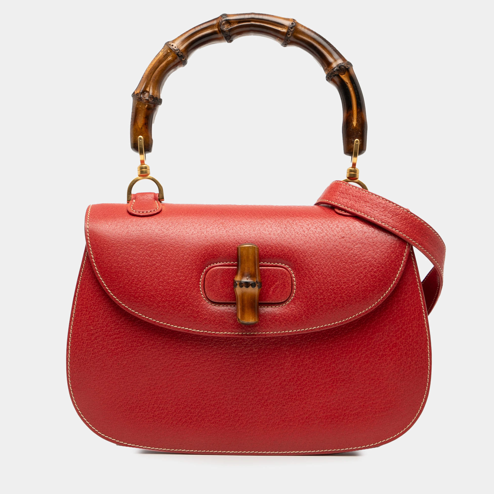 Pre Owned Gucci Red Calfskin Bamboo Night