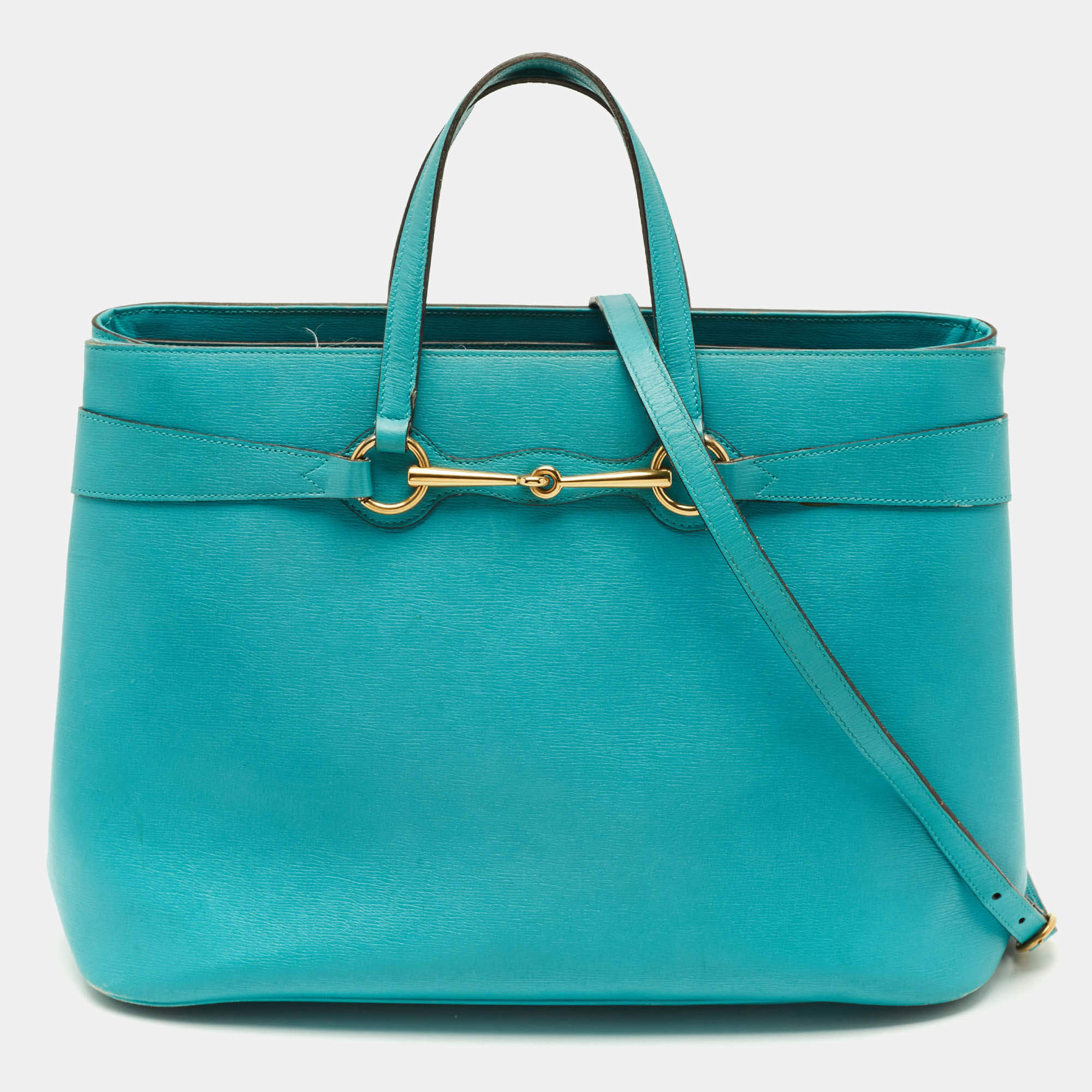 مملوكة مسبقًا Gucci Bright Bit Large Turquoise Leather Tote