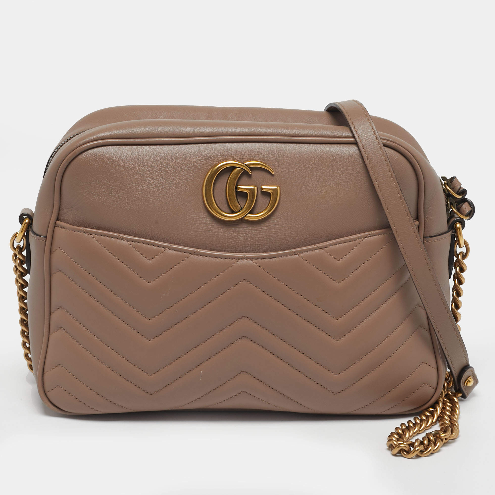 Pre Owned حقيبة كتف غوتشي جي جي مارمونت جلد ماتيلسيي كاميرا وردي قديم