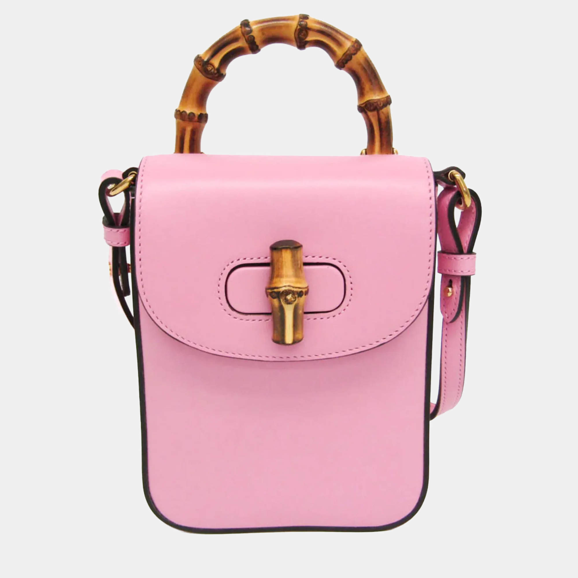 مملوكة مسبقًا Gucci Pink Leather Bamboo Backpack Handbag Shoulder Bag 
