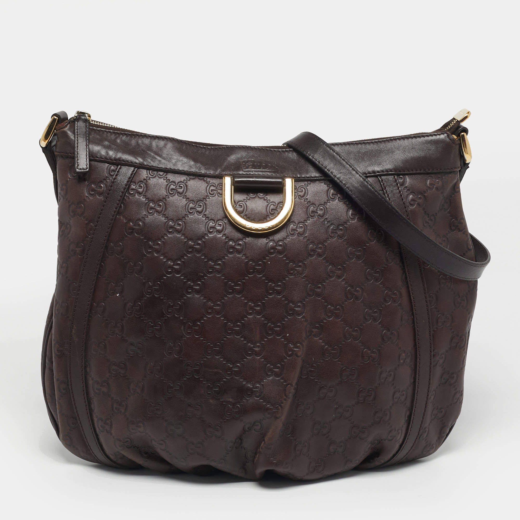 Pre Owned حقيبة غوتشي كروس غوتشيسما جلد بني داكن دي-رينغ