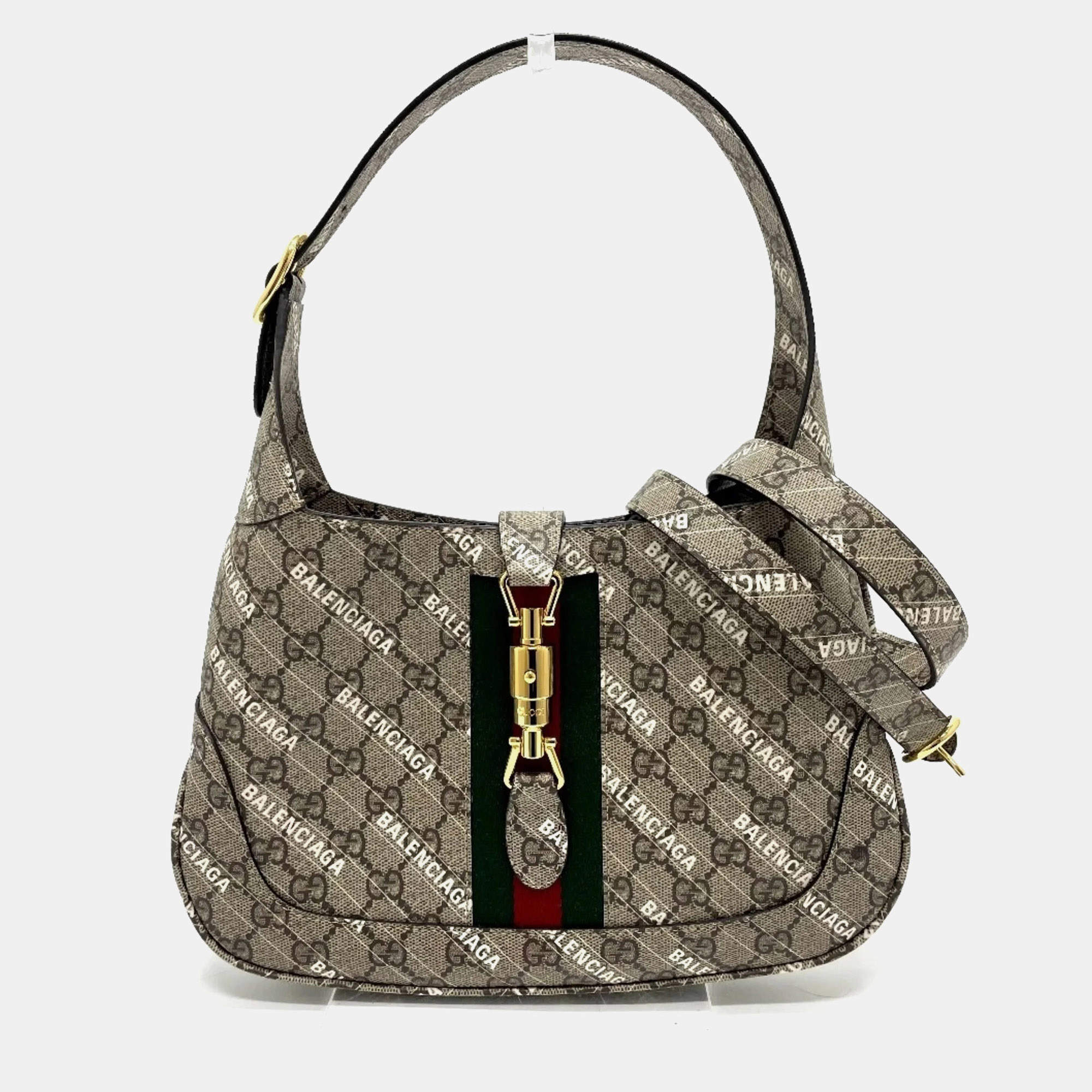 مملوكة مسبقًا Gucci Balenciaga The Hacker Project Jackie 1961 2-Way Handbag In Gg Supreme Canvas Beige