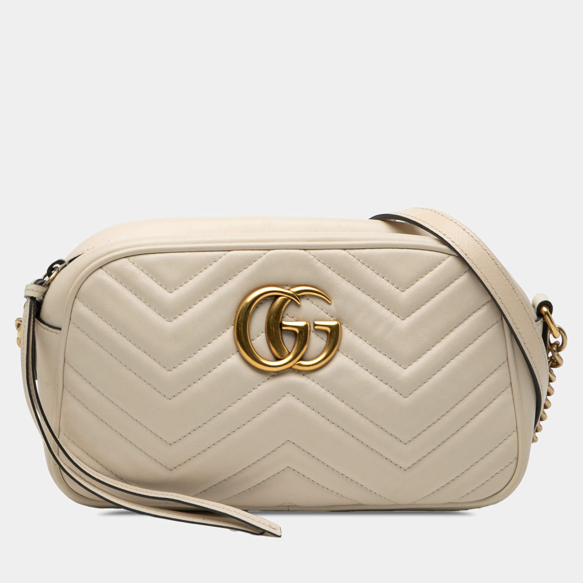 Pre Owned Gucci White Small GG Marmont Matelasse Leather Crossbody