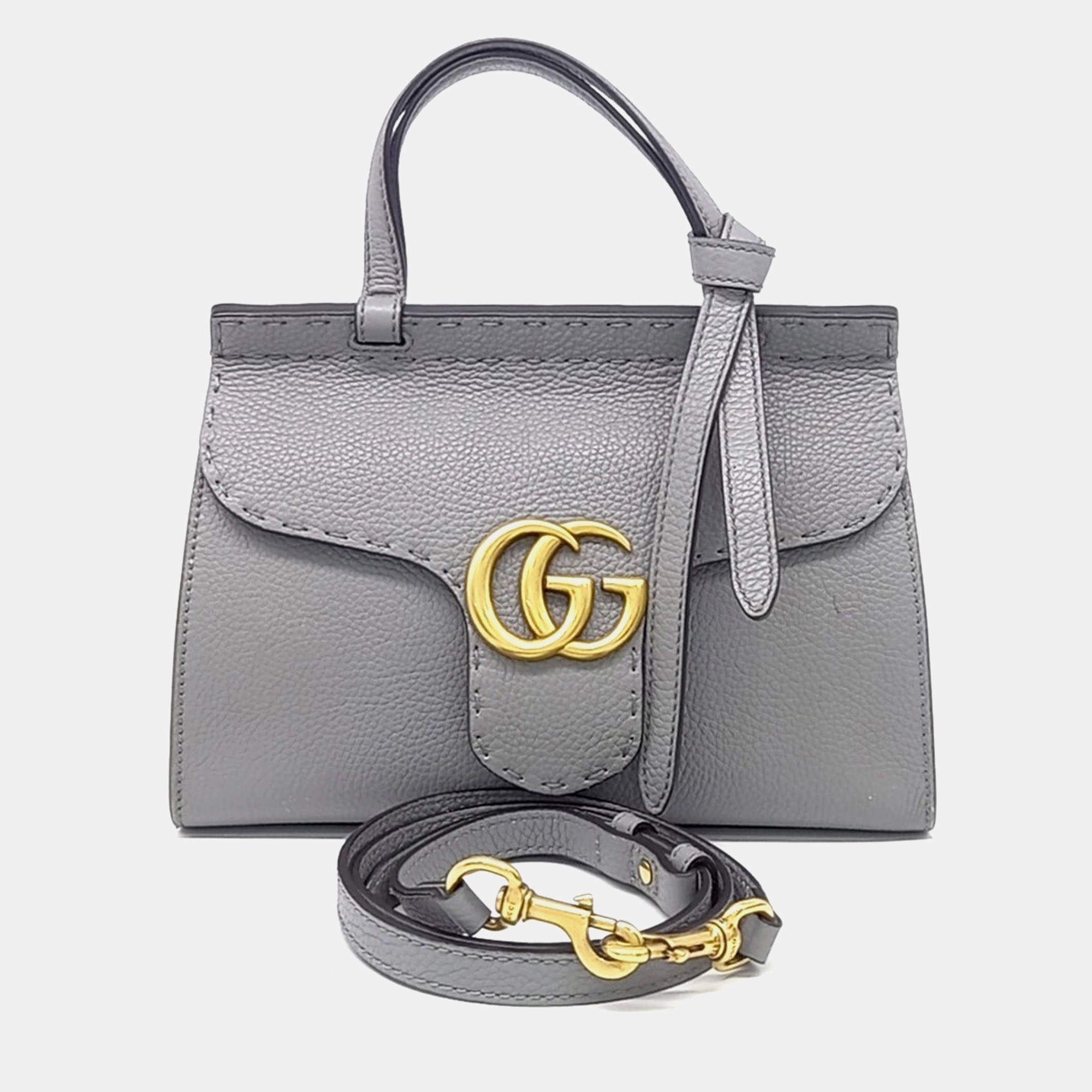 مملوكة مسبقًا Gucci Grey Leather GG Marmont Mini Tote and Shoulder Bag (442622)