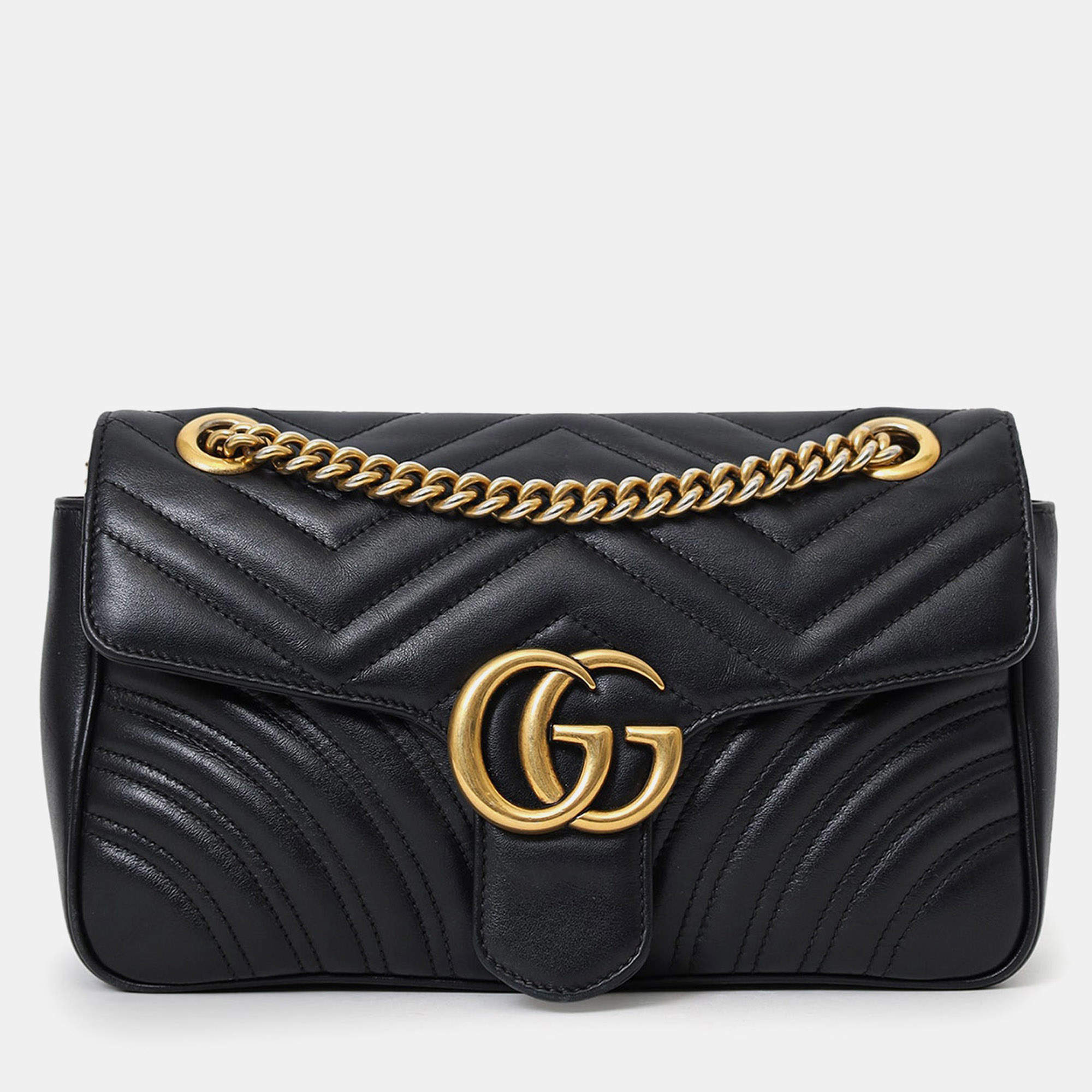مملوكة مسبقًا Gucci Black Leather GG Marmont Small Crossbody Bag