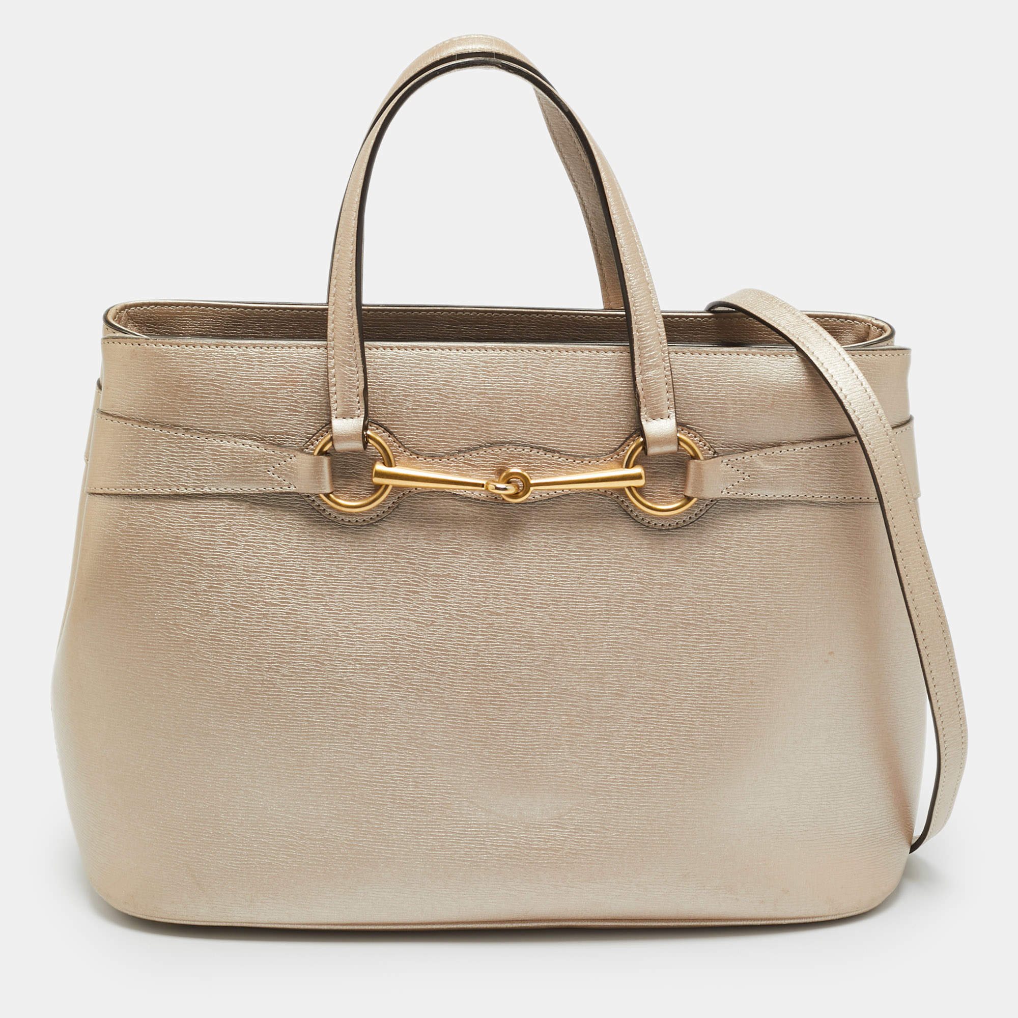 Pre Owned حقيبة يد غوتشي ضوء بت ميتاليك جلد متوسطة