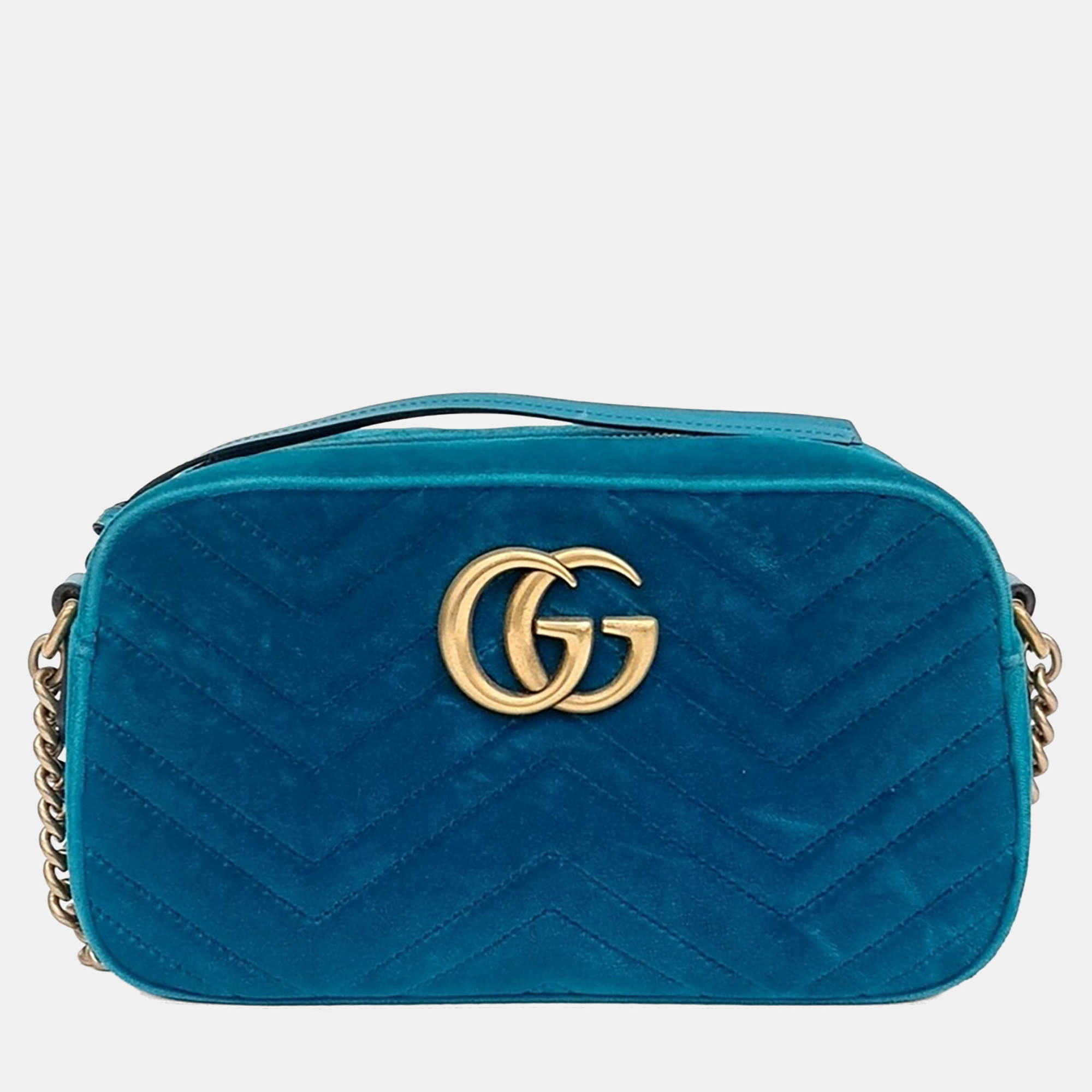 Pre Owned Gucci Velvet Marmont Crossbody Bag (447632)