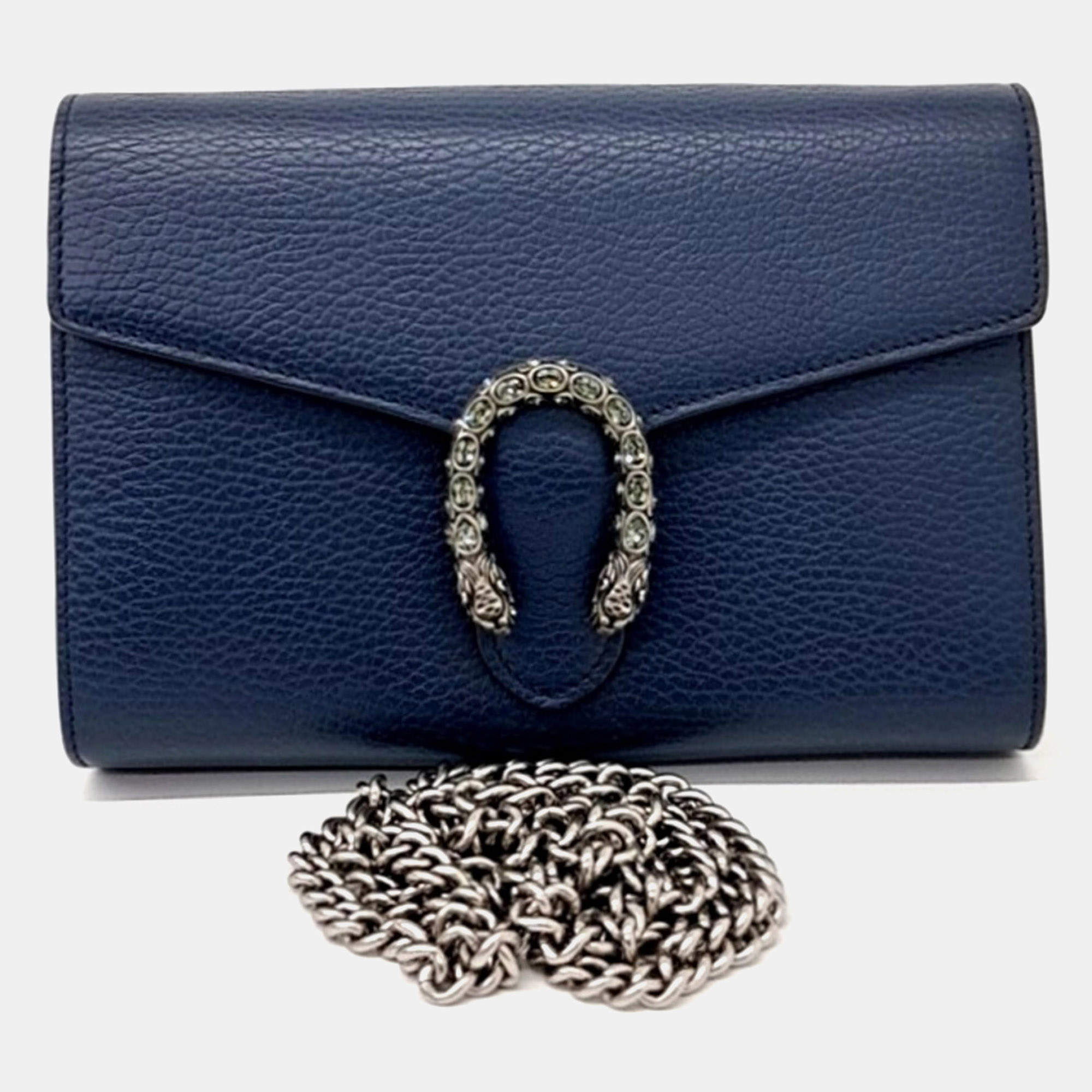 Pre Owned Gucci Navy Blue Leather Dionysus Mini Chain Bag