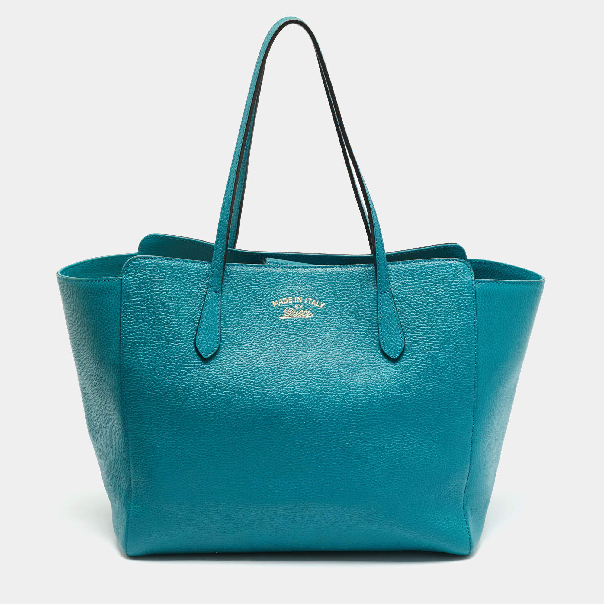 Pre Owned Gucci Swing Medium Turquoise Blue Leather Tote