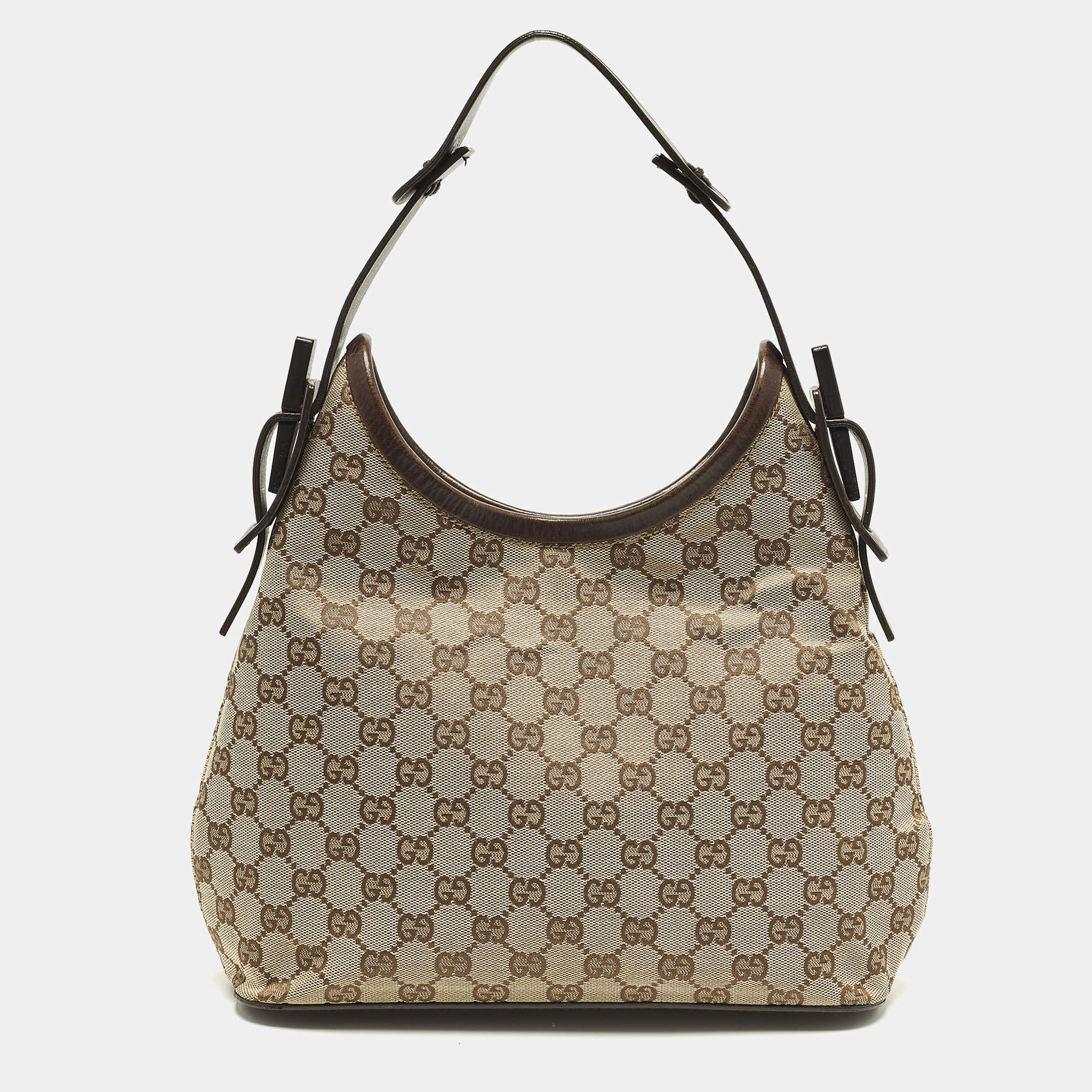 Pre Owned Gucci Beige/Brown GG Canvas and Leather Hobo