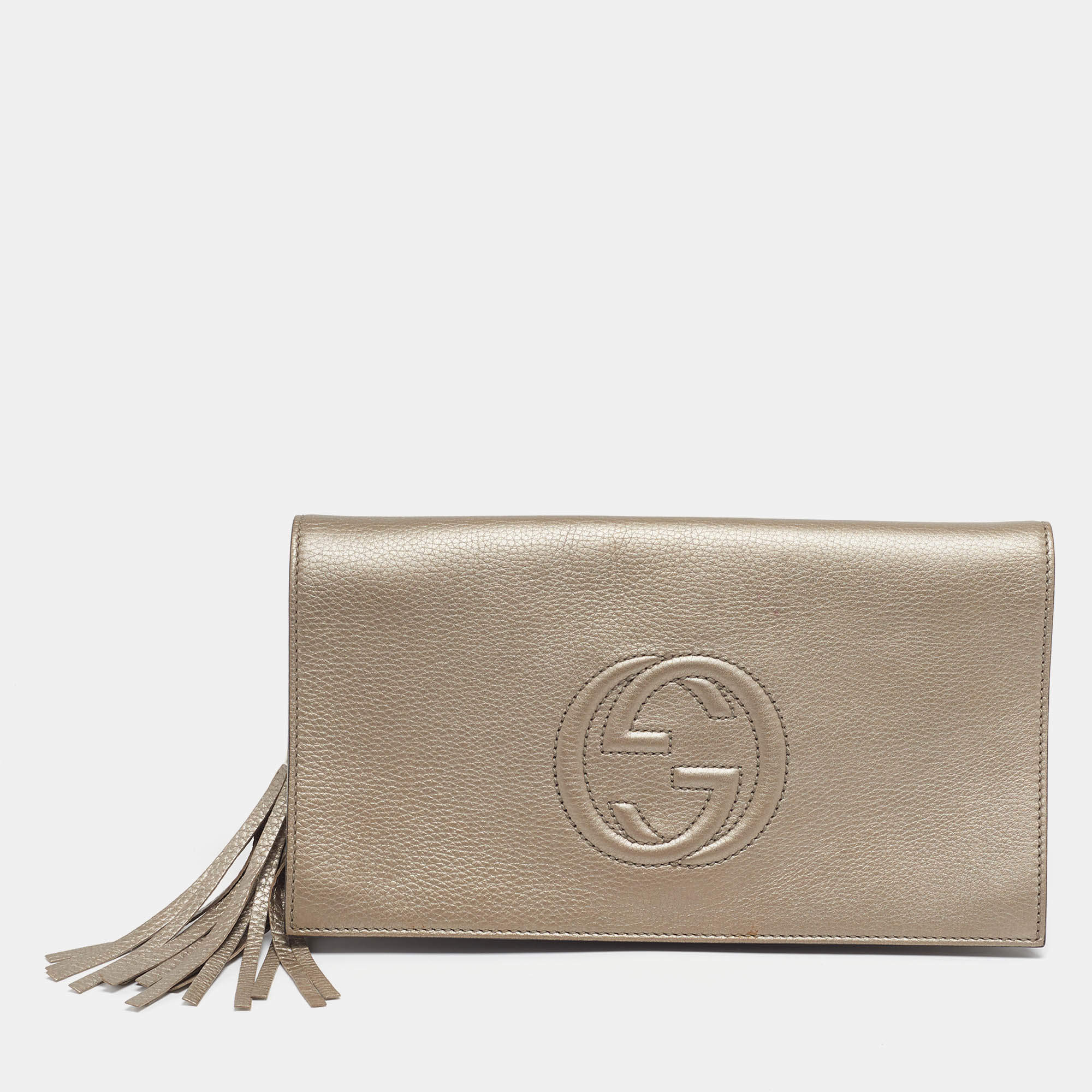 Pre Owned حقيبة كلتش غوتشي سوهو جلد ذهبي متدرج مزينة بشراشيب