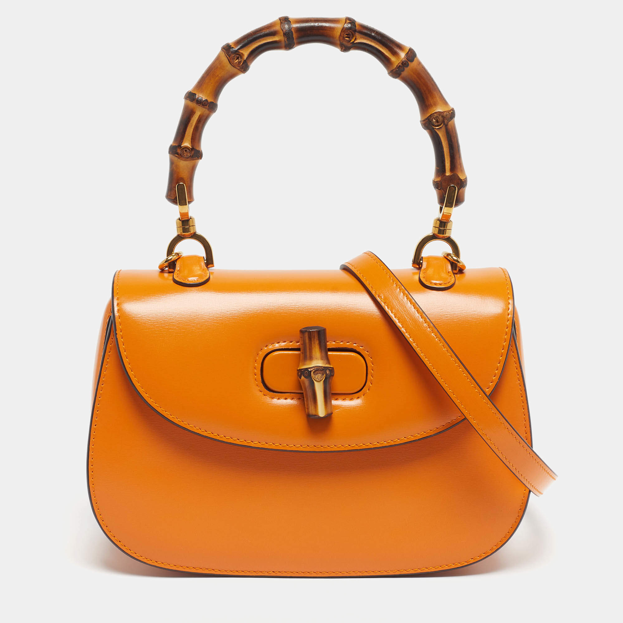 Pre Owned حقيبة يد غوتشي بامبو 1947 جلد مستردة صفراء صغيرة