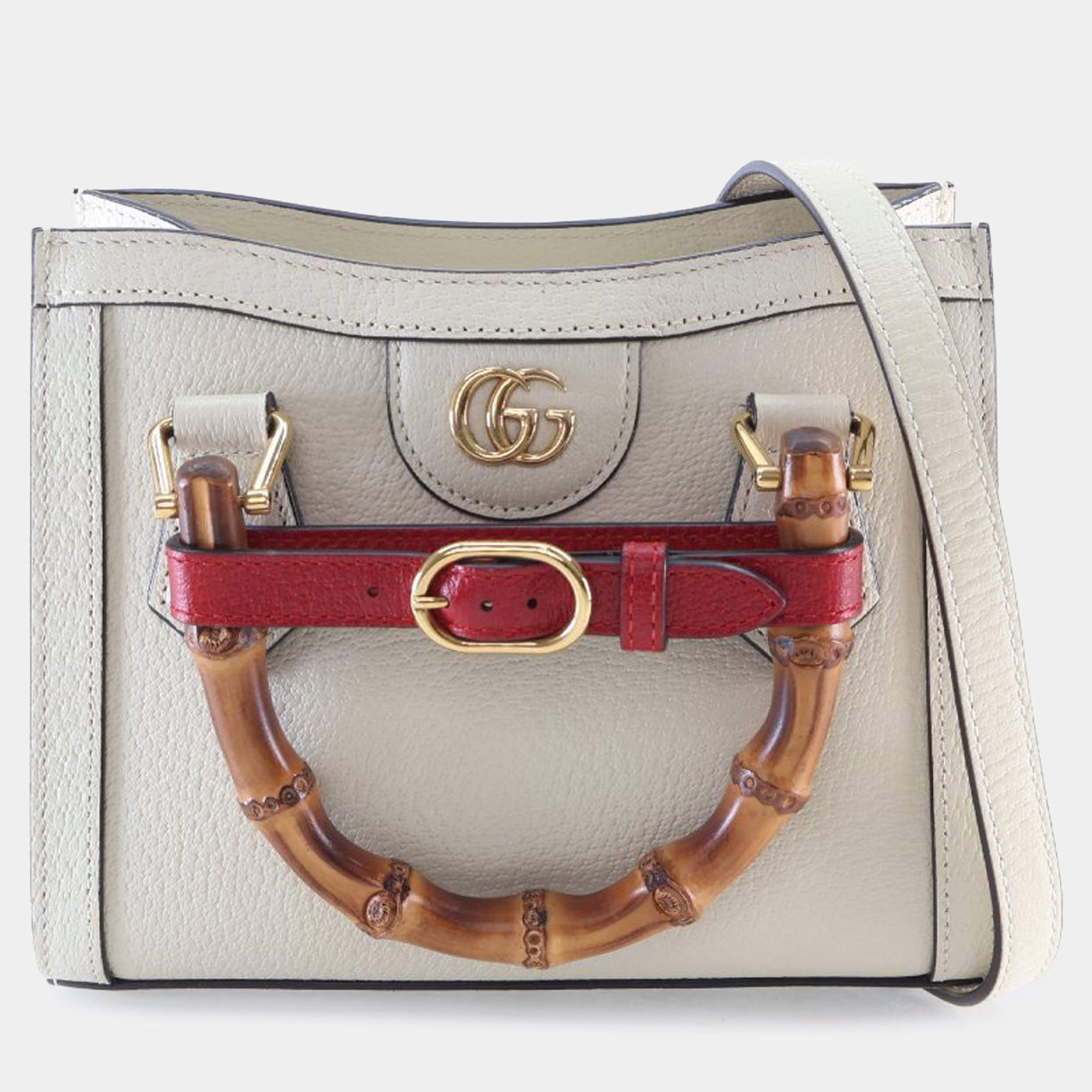 Pre Owned حقيبة توت غوتشي ديانا خشب البامبو جلد عجل أبيض صغيرة