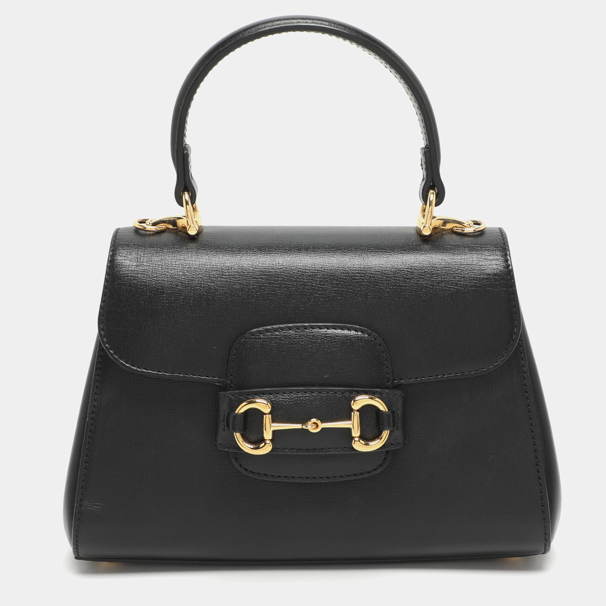 Pre Owned Gucci Horsebit 1955 Black Leather Top Handle Bag