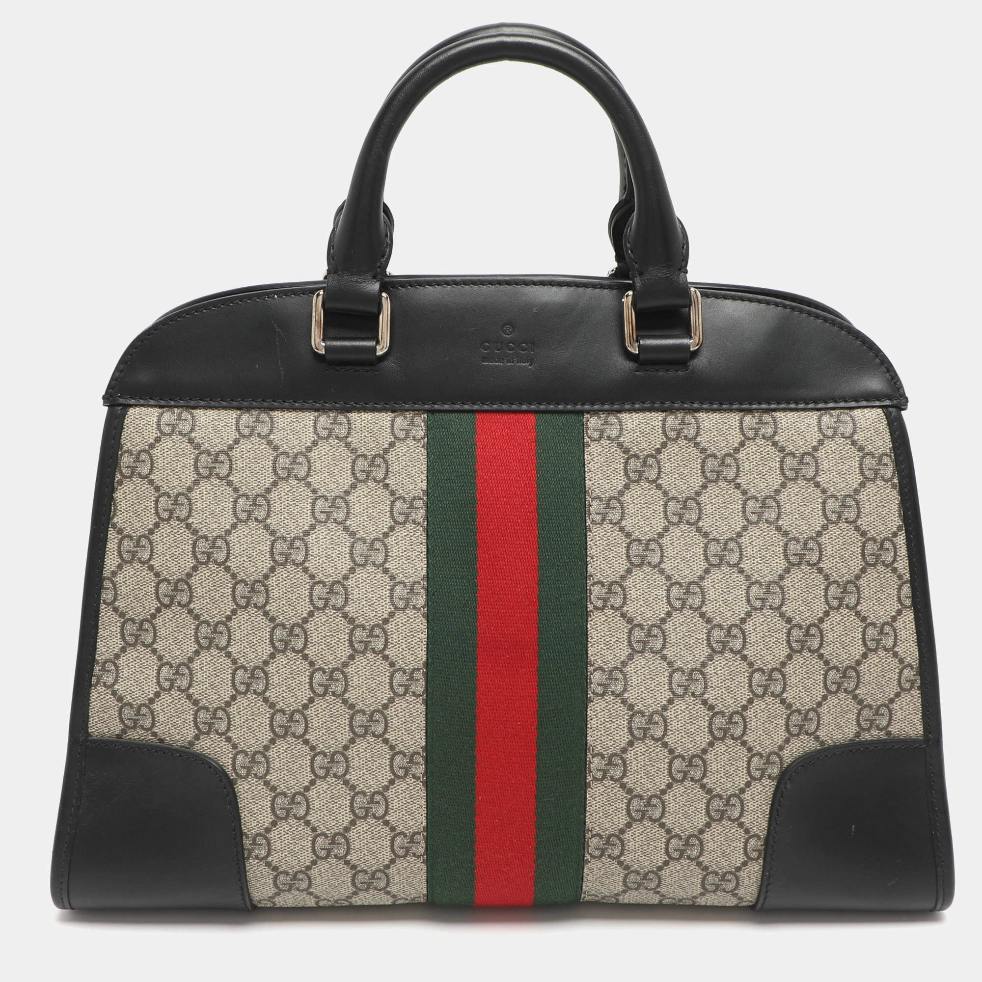مملوكة مسبقًا Gucci Vintage Web Beige/Black GG Supreme Coated Canvas and Leather Satchel