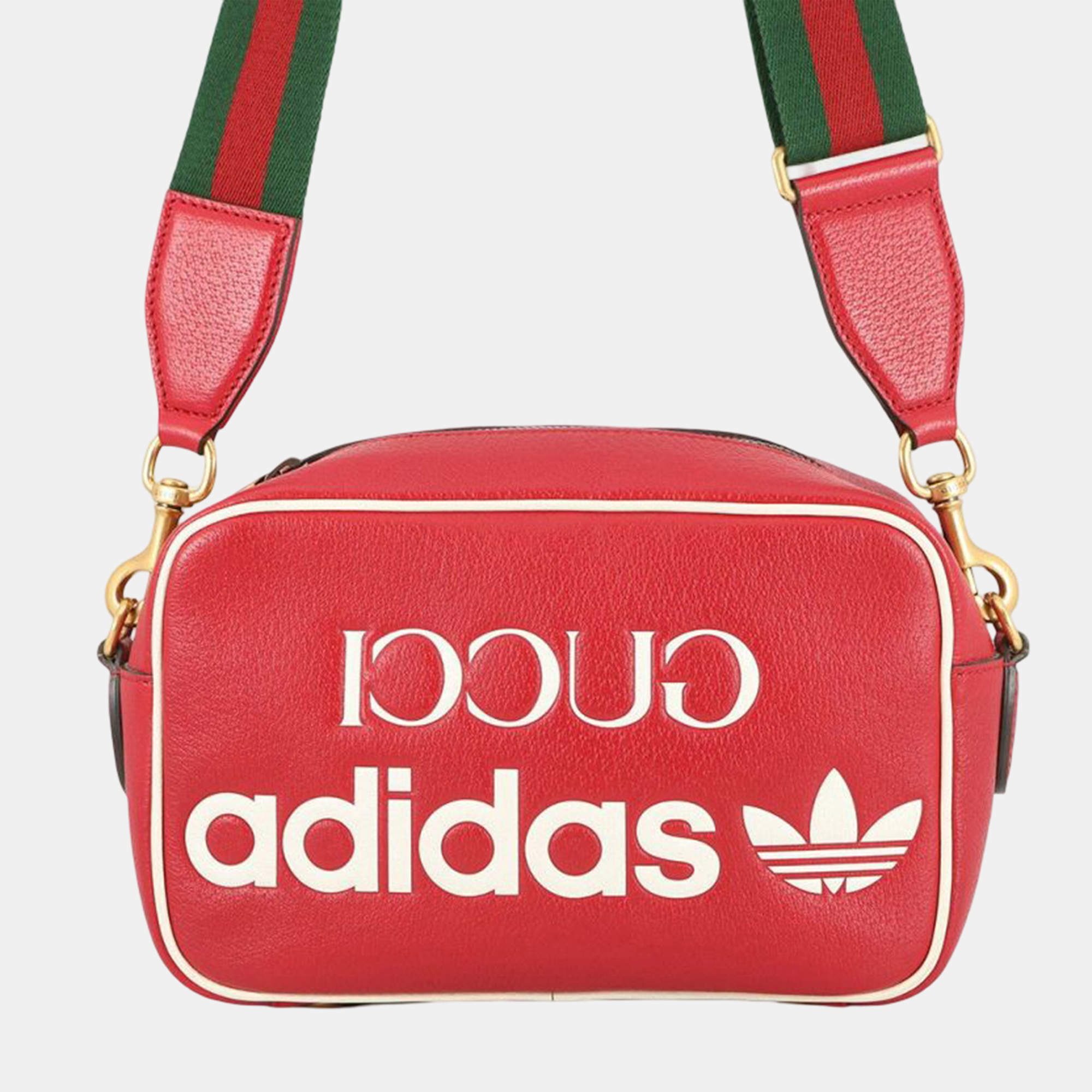 Pre Owned Gucci Red Adidas Small Leather Web Crossbody