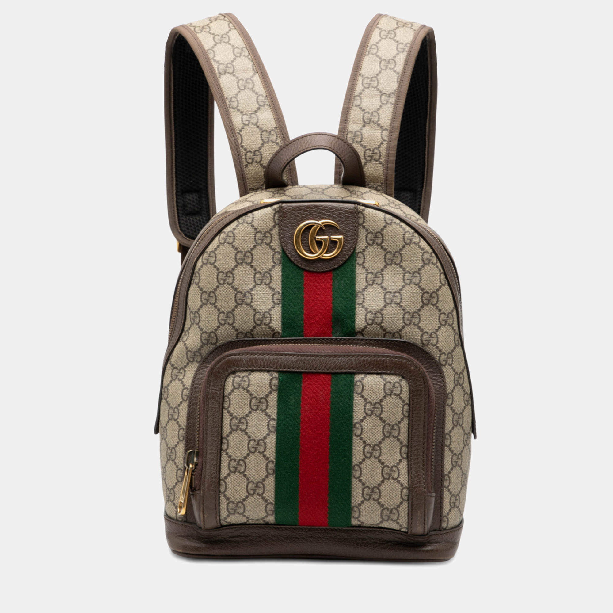 Pre Owned Gucci Brown Small GG Supreme Ophidia Web Backpack