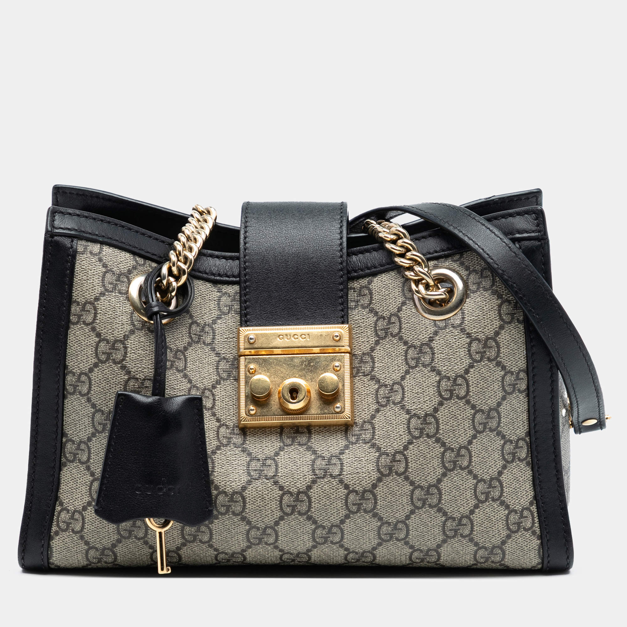 Pre Owned حقيبة قفل GG جوشي سوداء بنية صغيرة سوبر ناعمة