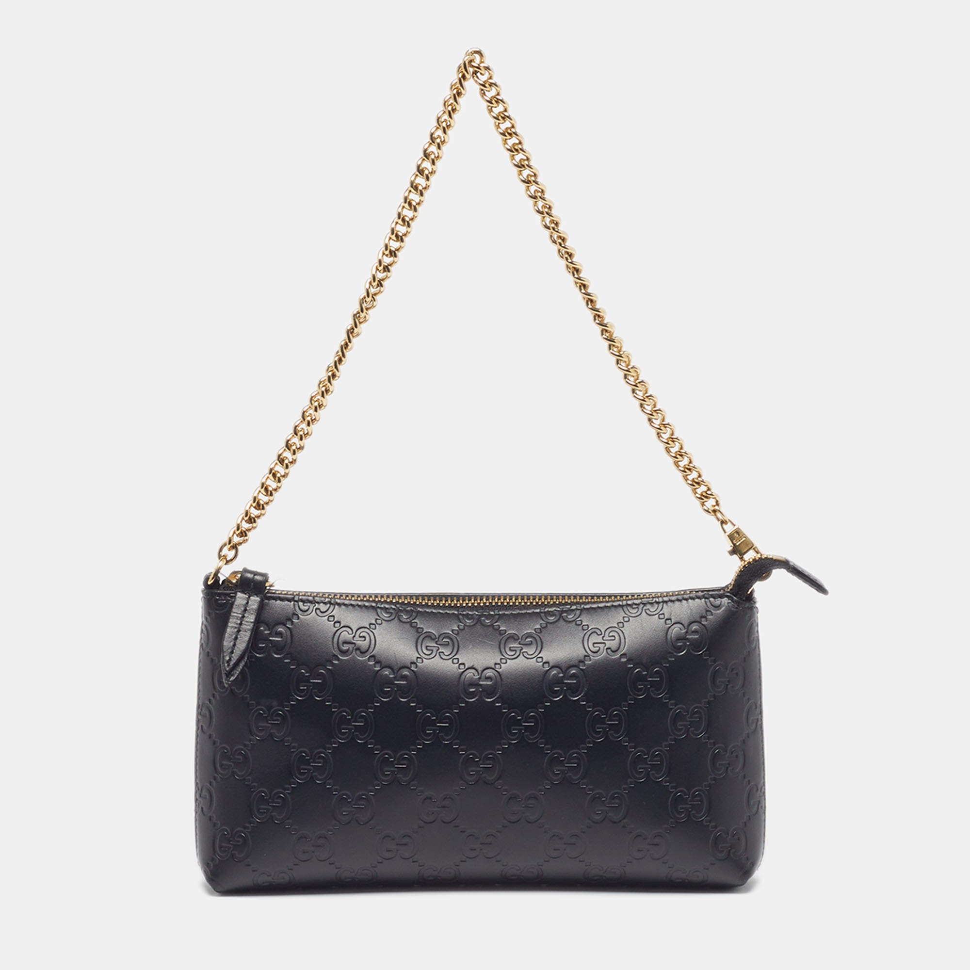 Pre Owned Gucci Black Guccissima Leather Chain Pochette