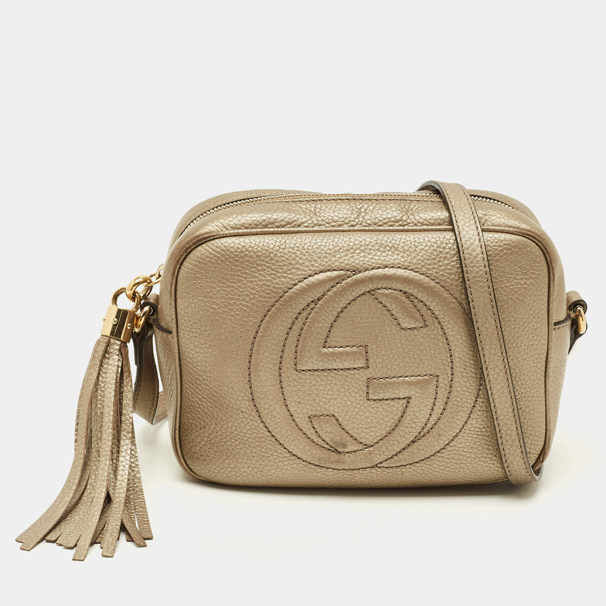 Pre Owned حقيبة غوتشي سوهو ديسكو صغيرة معدنية جلدية كاميرا كروس بودي