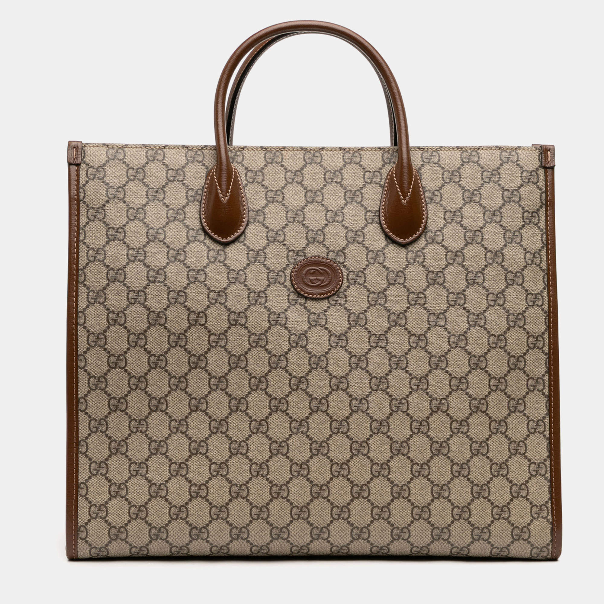 مملوكة مسبقًا Gucci Brown Medium GG Supreme Azalea Calfskin Retro Interlocking G Tote
