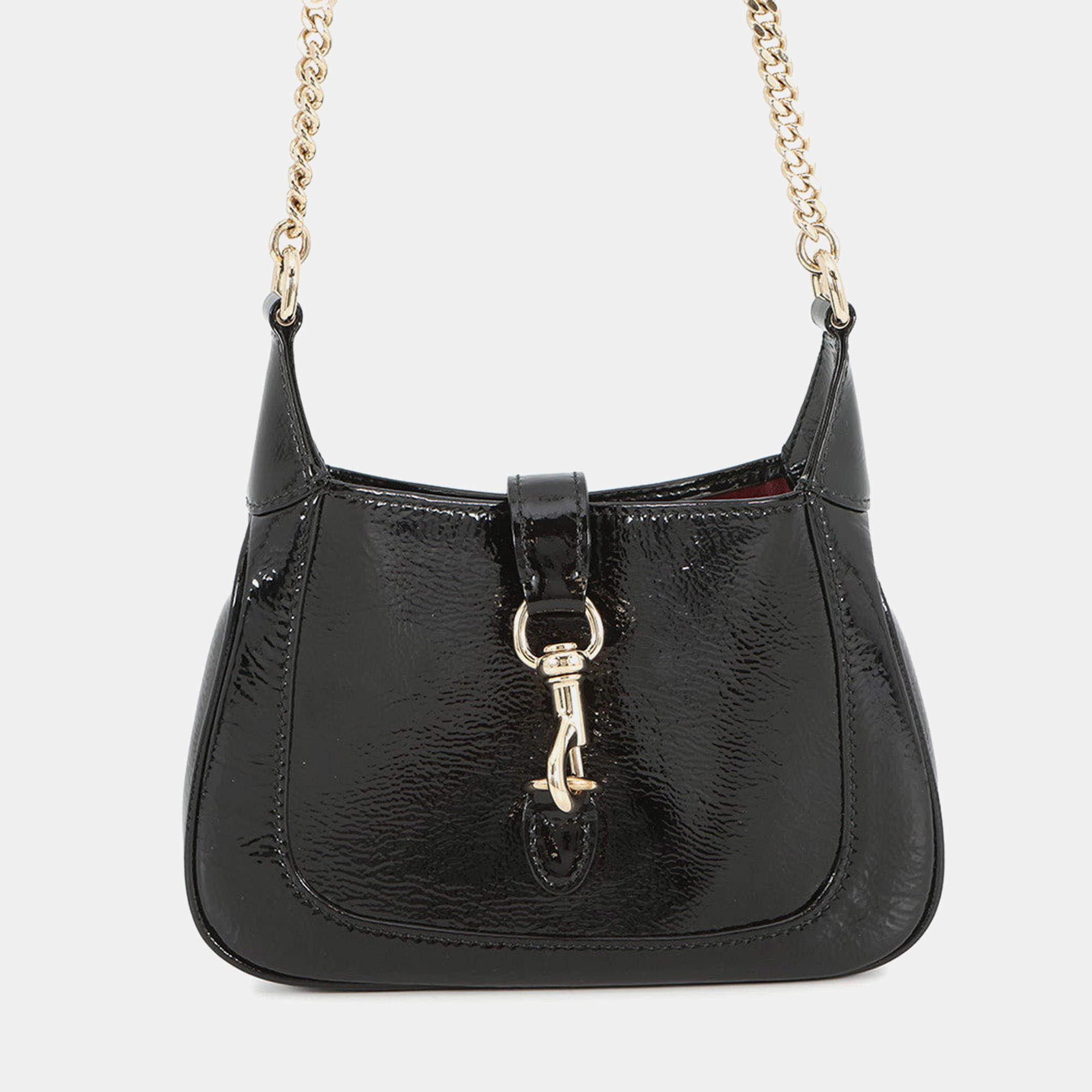 Pre Owned Gucci Jackie Chain shoulder Black Patent Leather Size Mini