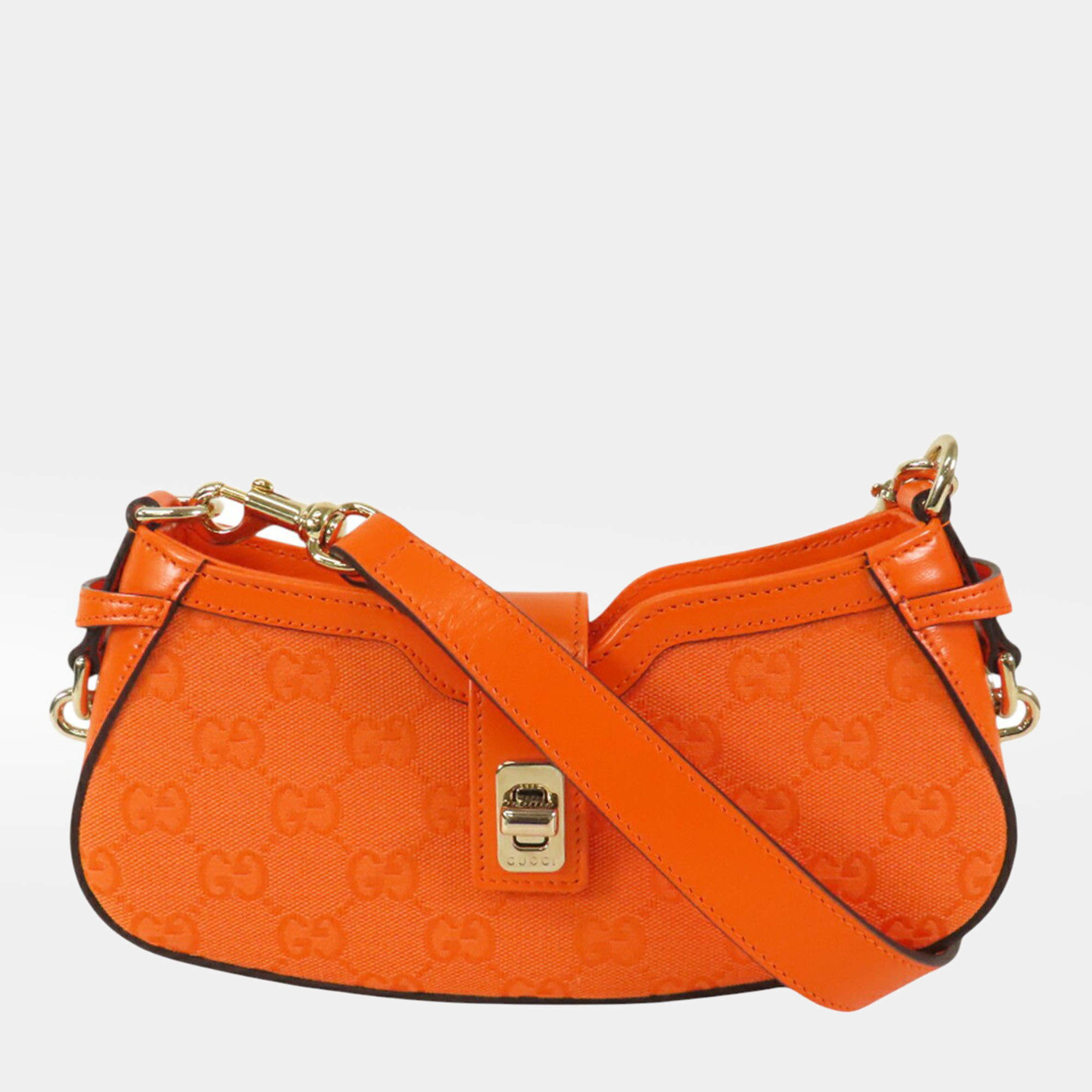 Pre Owned Gucci Orange Mini GG Canvas Moon Side Shoulder Bag