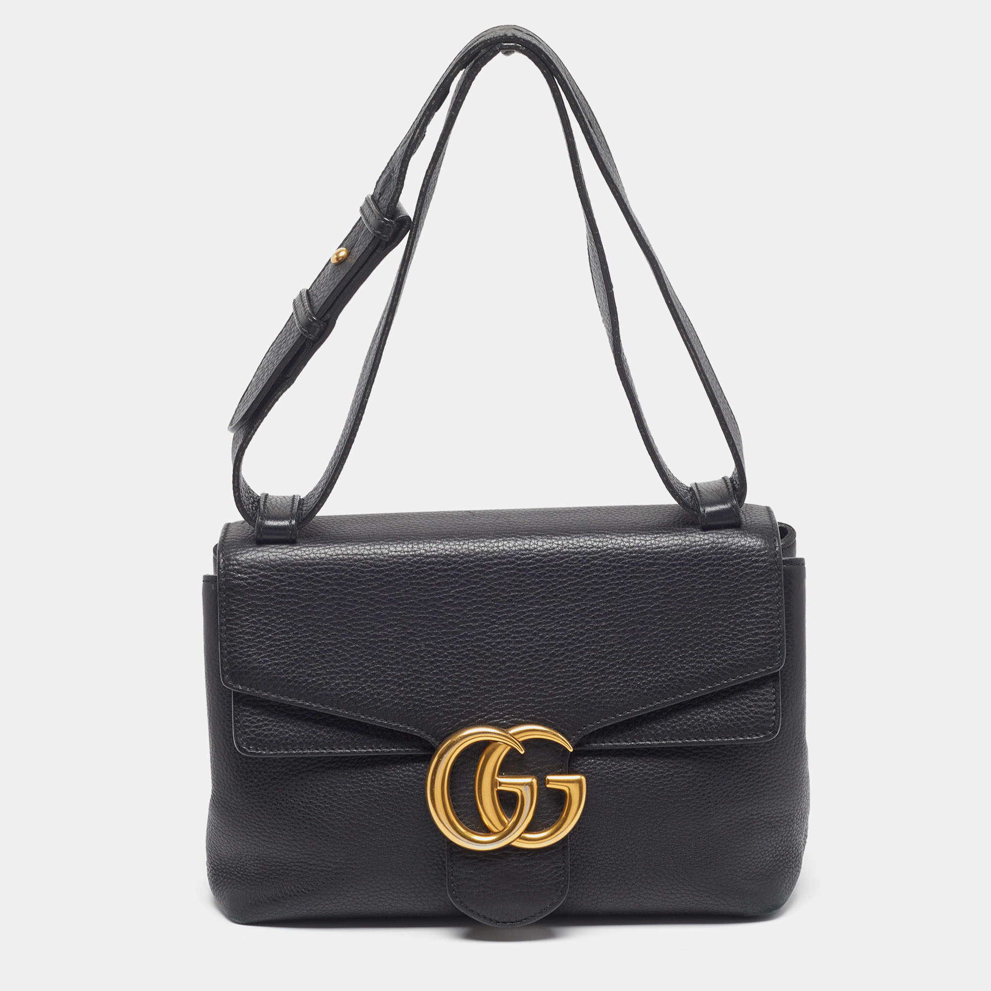 مملوكة مسبقًا Gucci GG Marmont Black Leather Flap Shoulder Bag