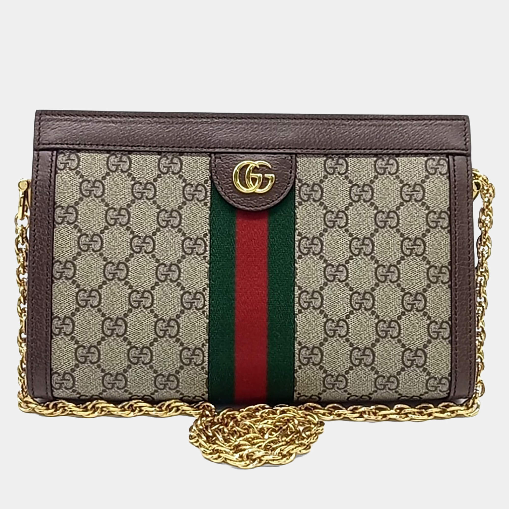 Pre Owned حقيبة كتف غوتشي أوفيديا جي جي سوبريم قماش بني وجلد