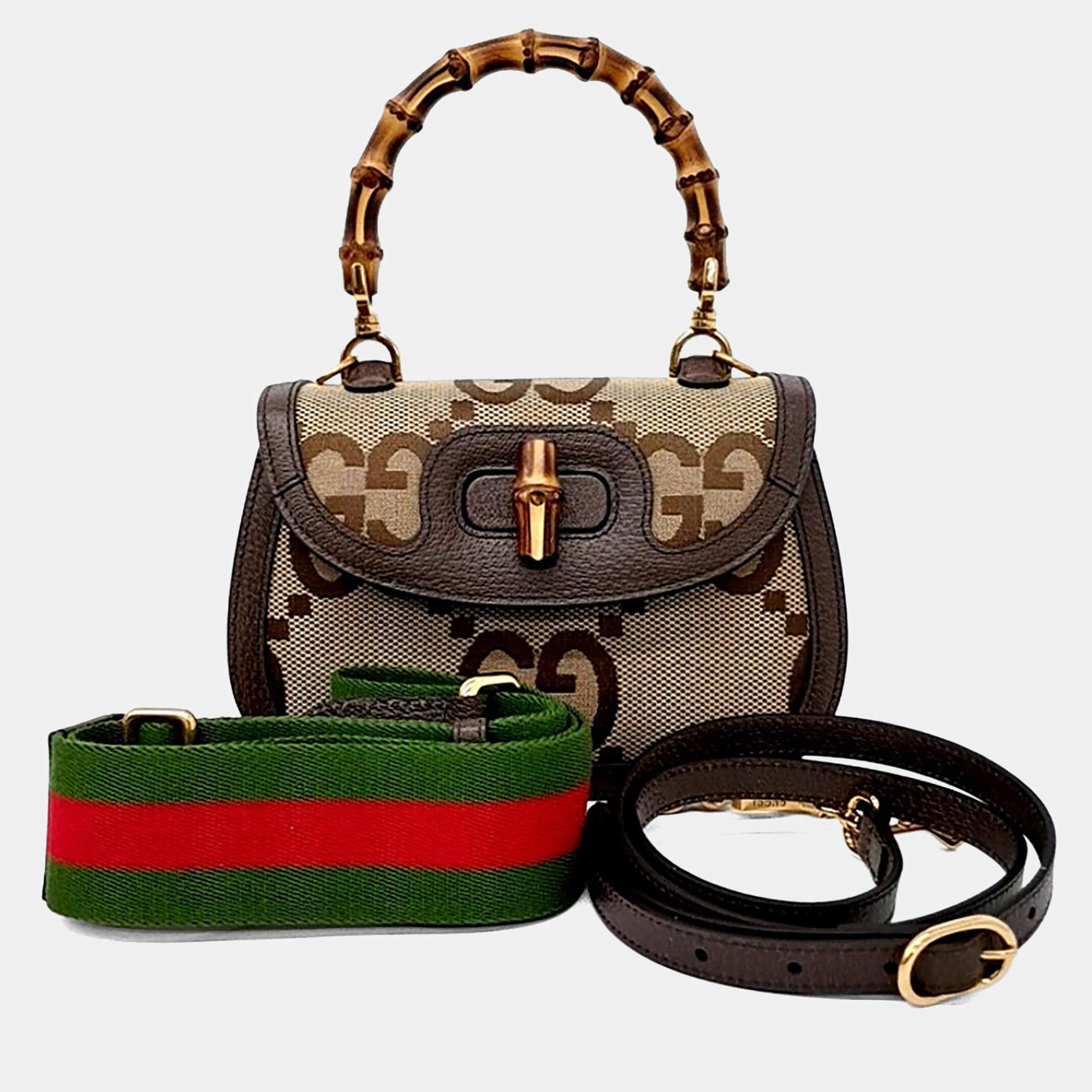 مملوكة مسبقًا حقيبة غوتشي بامبو 1947 صغيرة بيد علوية بلون بني وقماش بامبو