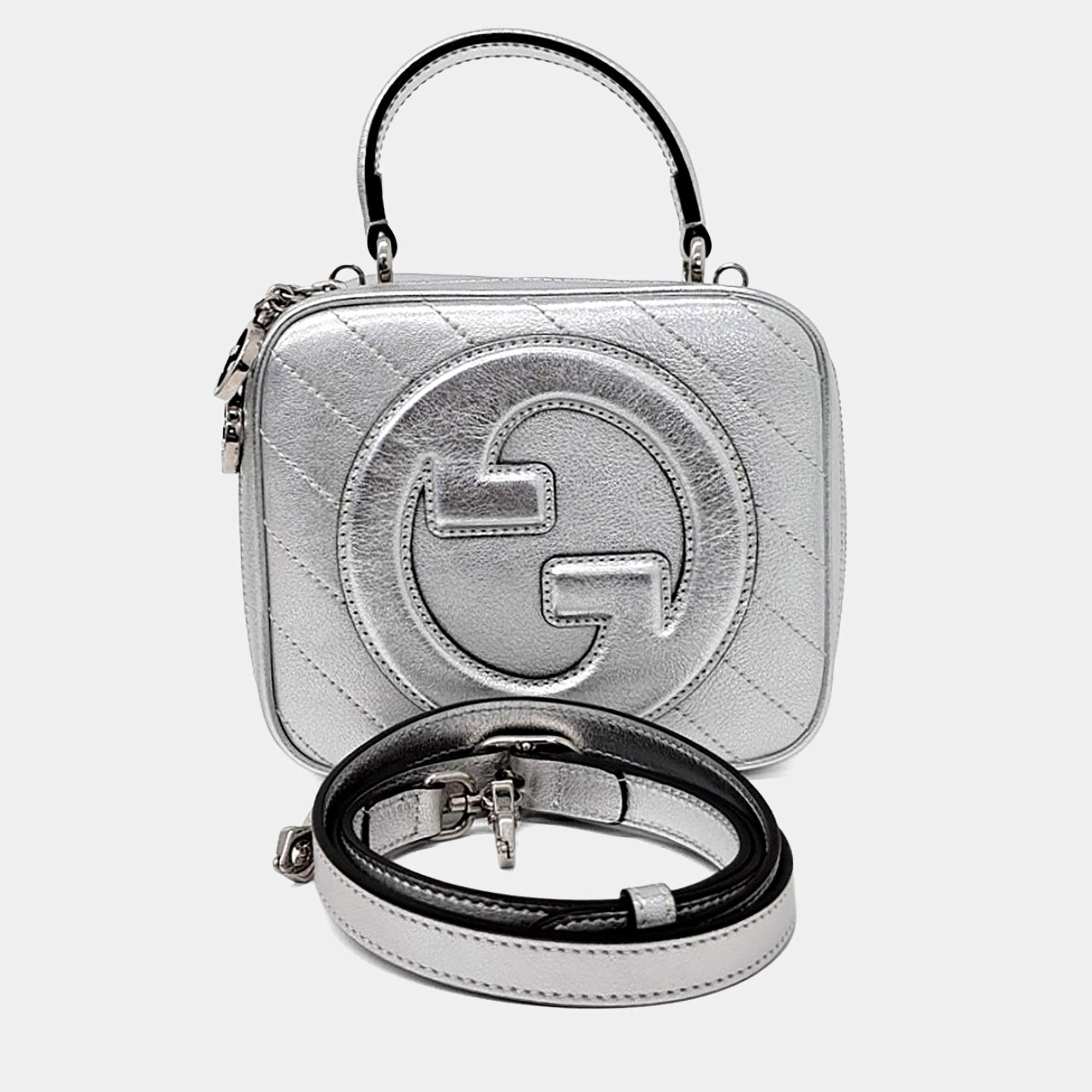 Pre Owned Gucci Silver Leather Blondie Top Handle Bag
