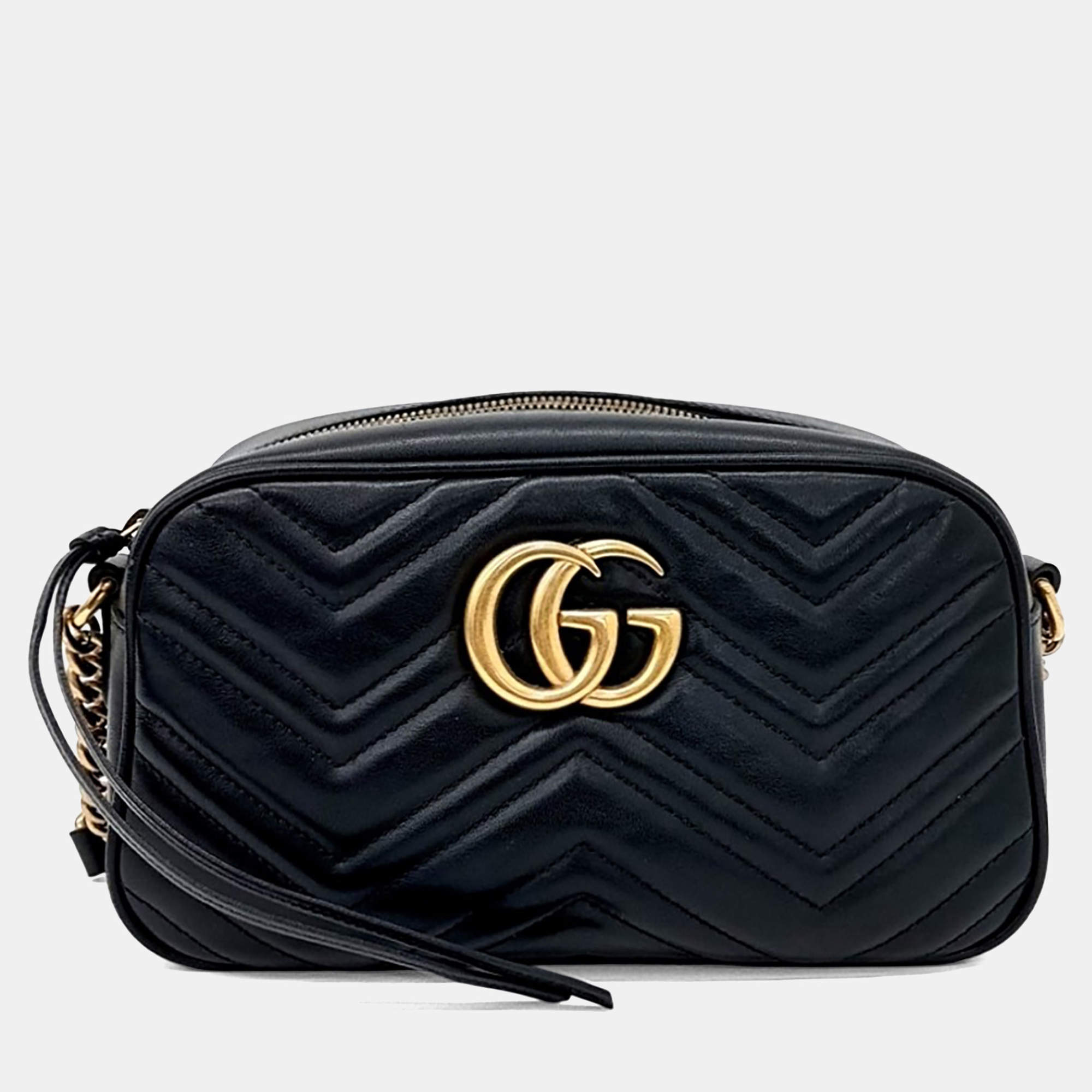 Pre Owned حقيبة كروس جلد أسود غوتشي مارمونت