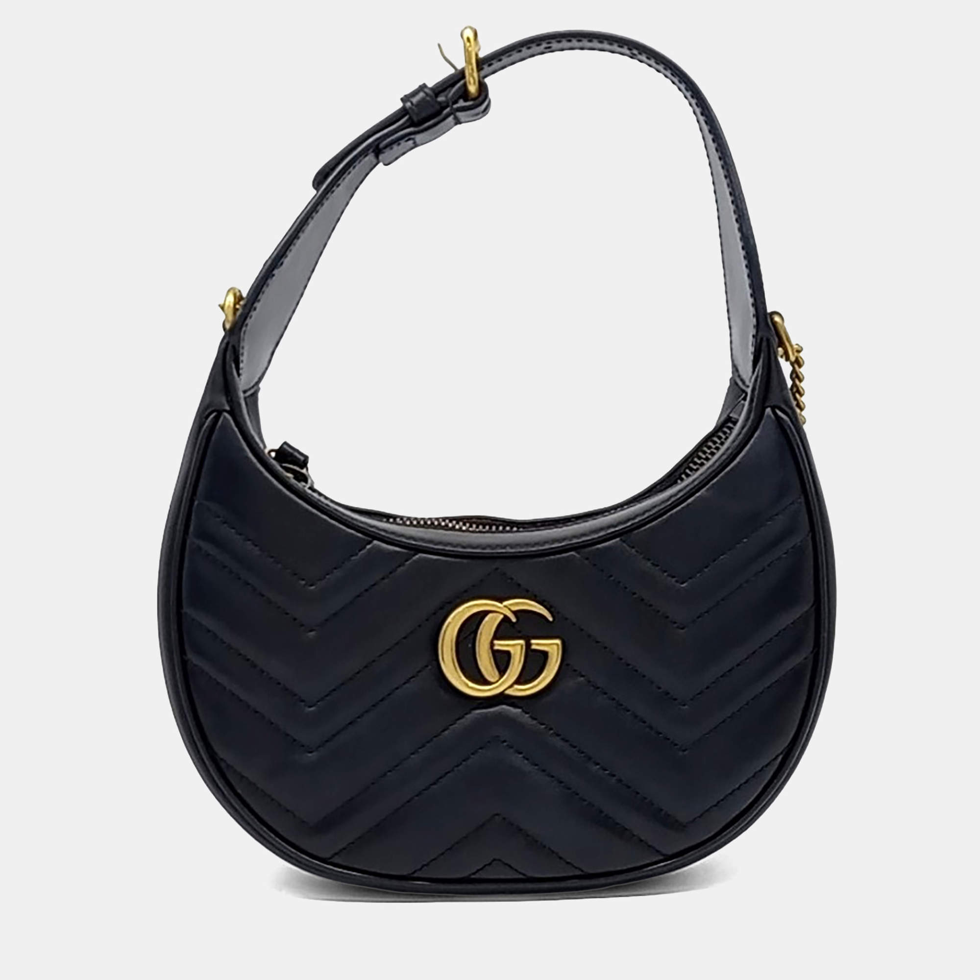 مملوكة مسبقًا حقيبة غوتشي جلد أسود مارمونت هاف مون ميني كتف