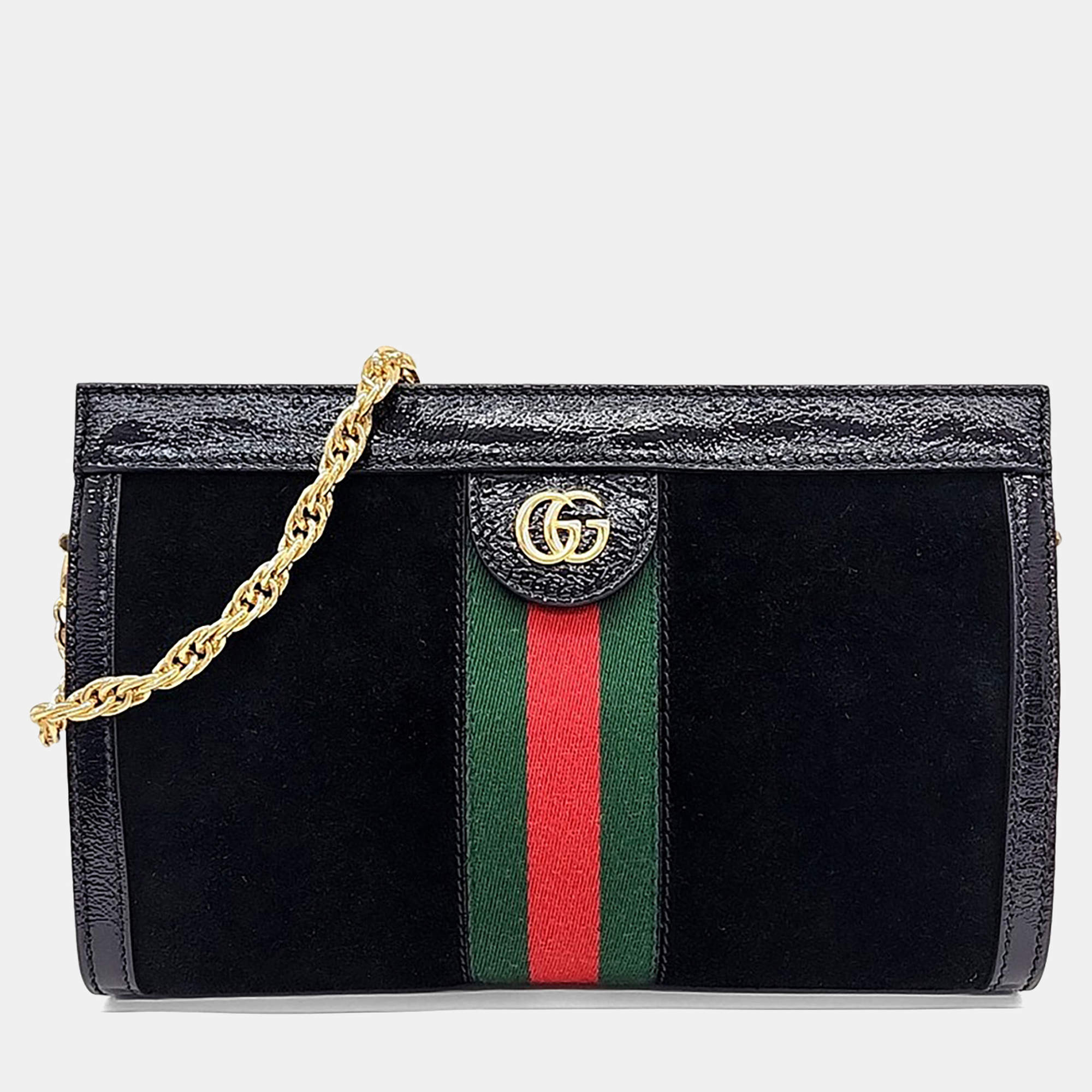 مملوكة مسبقًا Gucci Black Suede Ophidia GG Suede Shoulder Bag