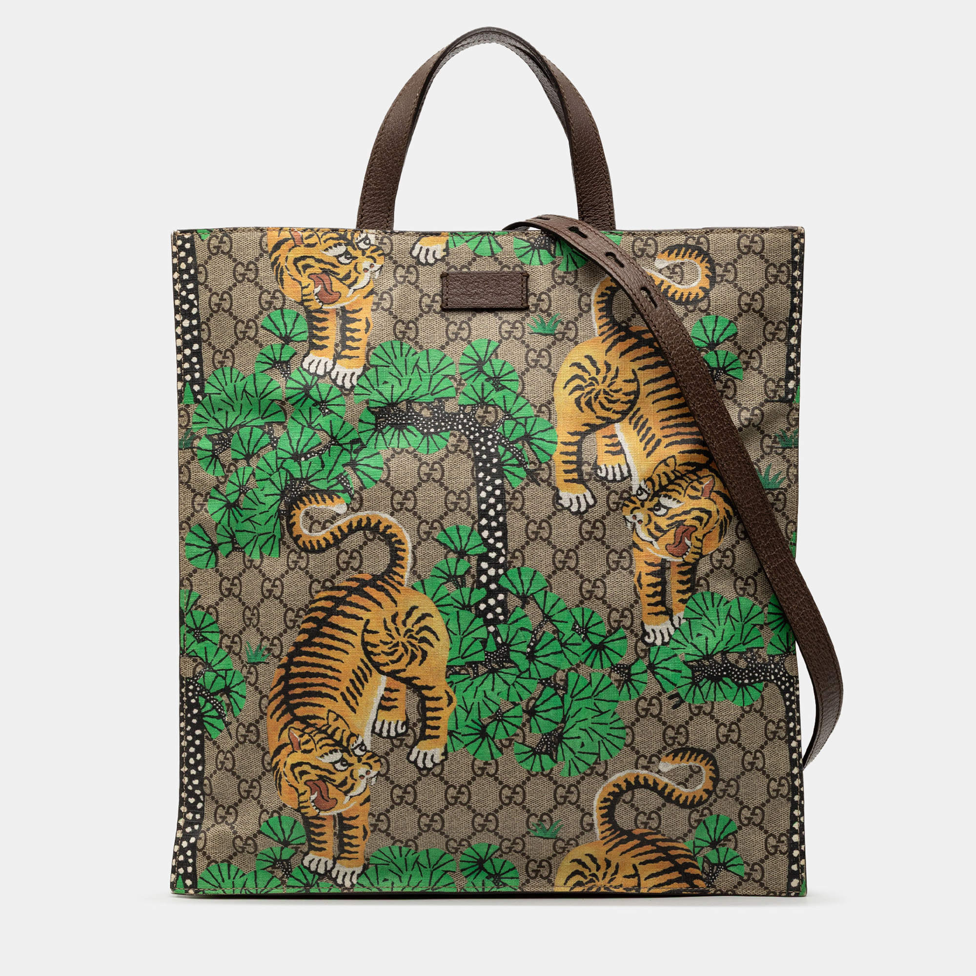 Pre Owned Gucci Brown GG Supreme Bengal Convertible Tote
