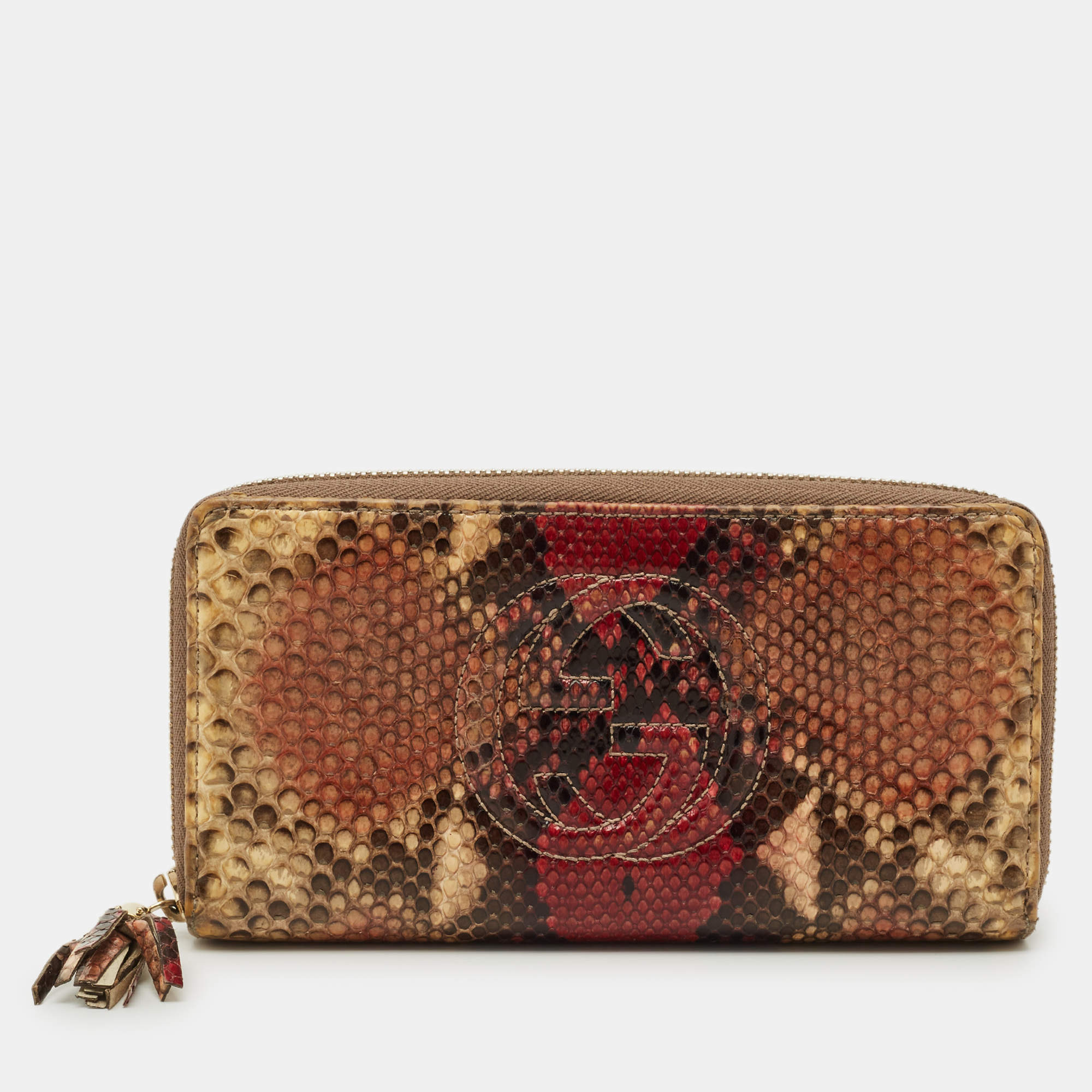 Pre Owned Gucci Soho Multicolor Python Zip Around Wallet