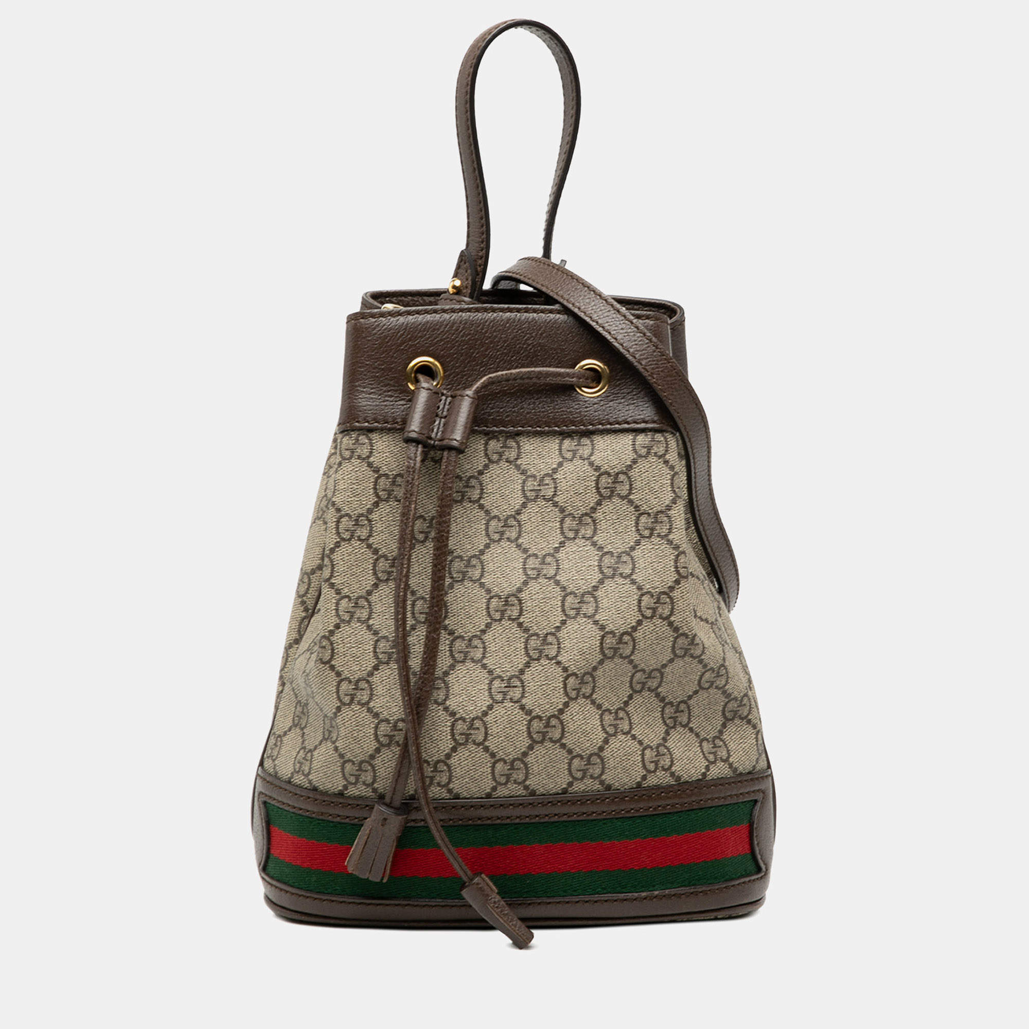 مملوكة مسبقًا Gucci Brown Small GG Supreme Ophidia Web Bucket Bag