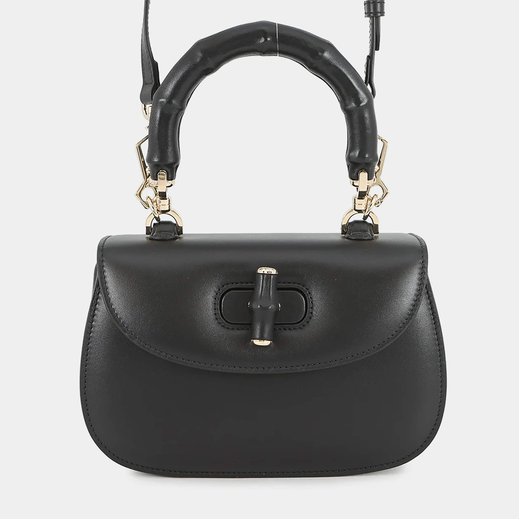 Pre Owned حقيبة يد علوية صغيرة قماش بامبو 1947 شامبين أسود غوتشي دبوس ذهبي