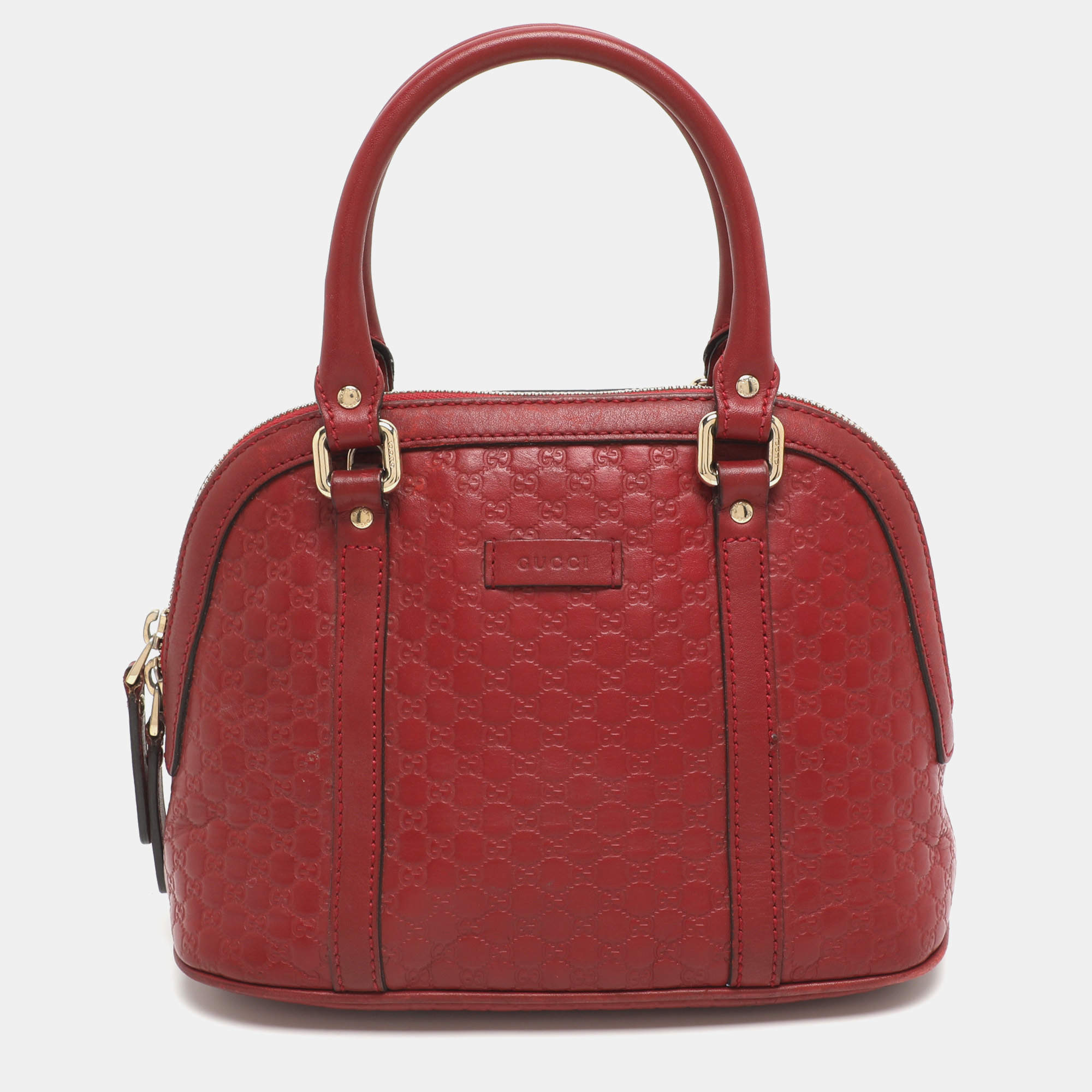 Pre Owned Gucci Nice Mini Red Microguccissima Leather Dome Bag