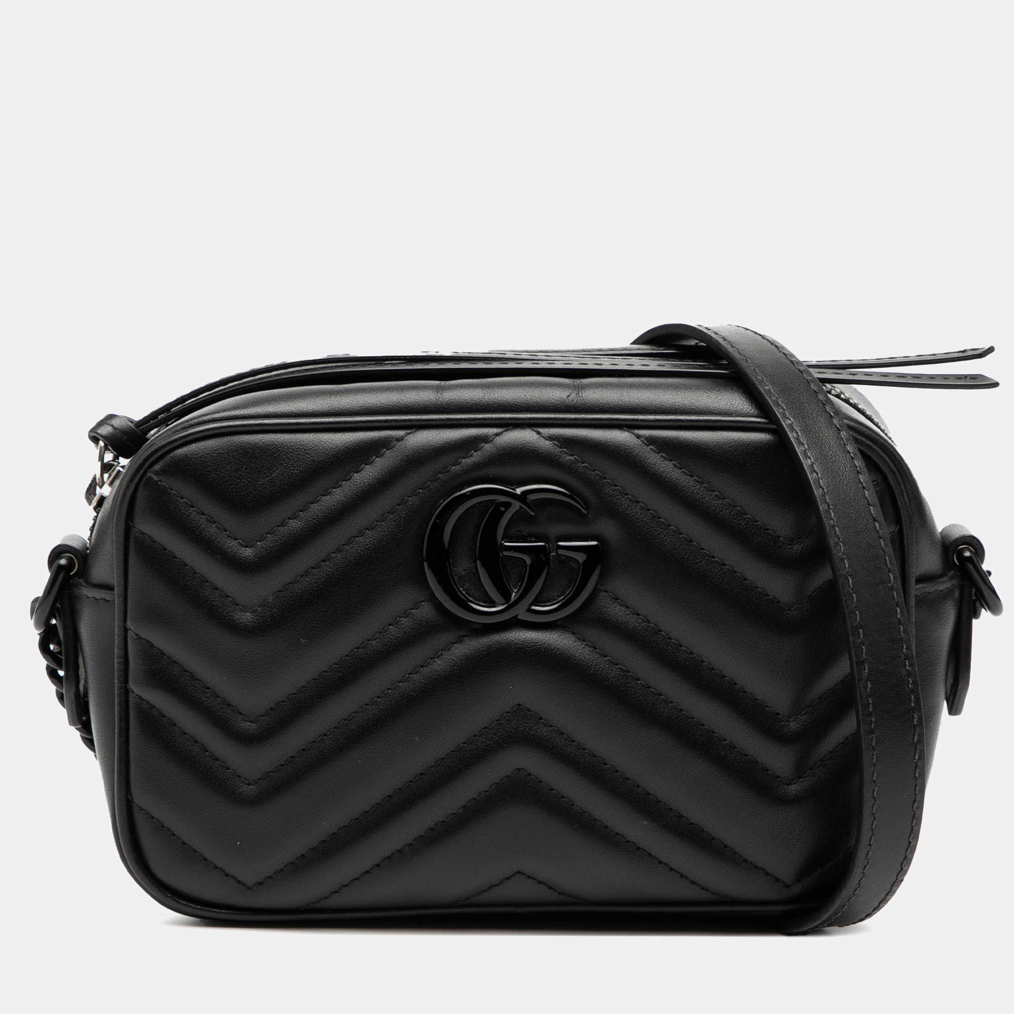 مملوكة مسبقًا Gucci Black Mini GG Marmont Matelasse Leather Monochrome Crossbody