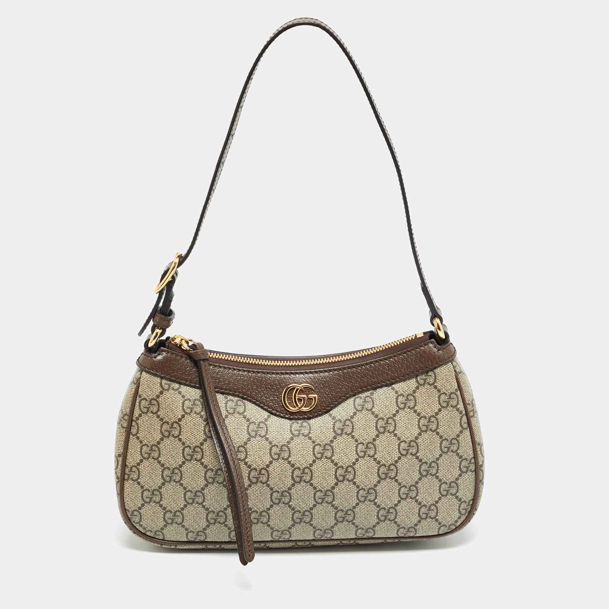 Pre Owned حقيبة كتف غوتشي أوفيديا صغيرة كانفاس وجلد جي جي سوبريم بيج/بني