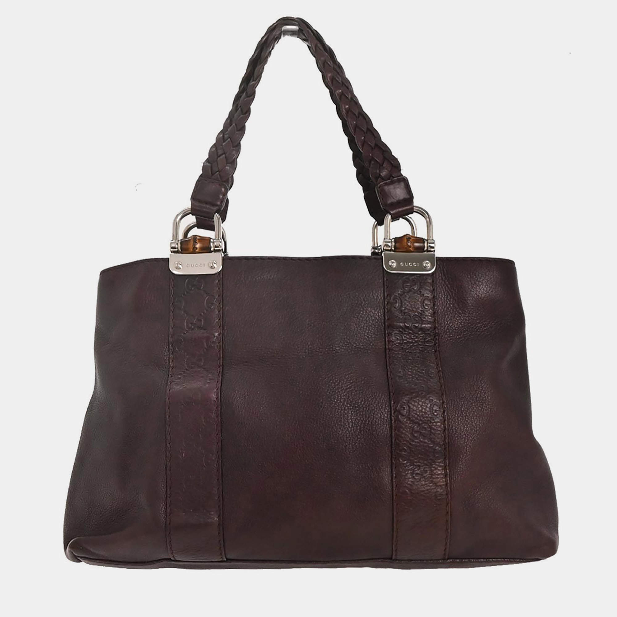 Pre Owned Gucci Brown Leather Tote Handbag